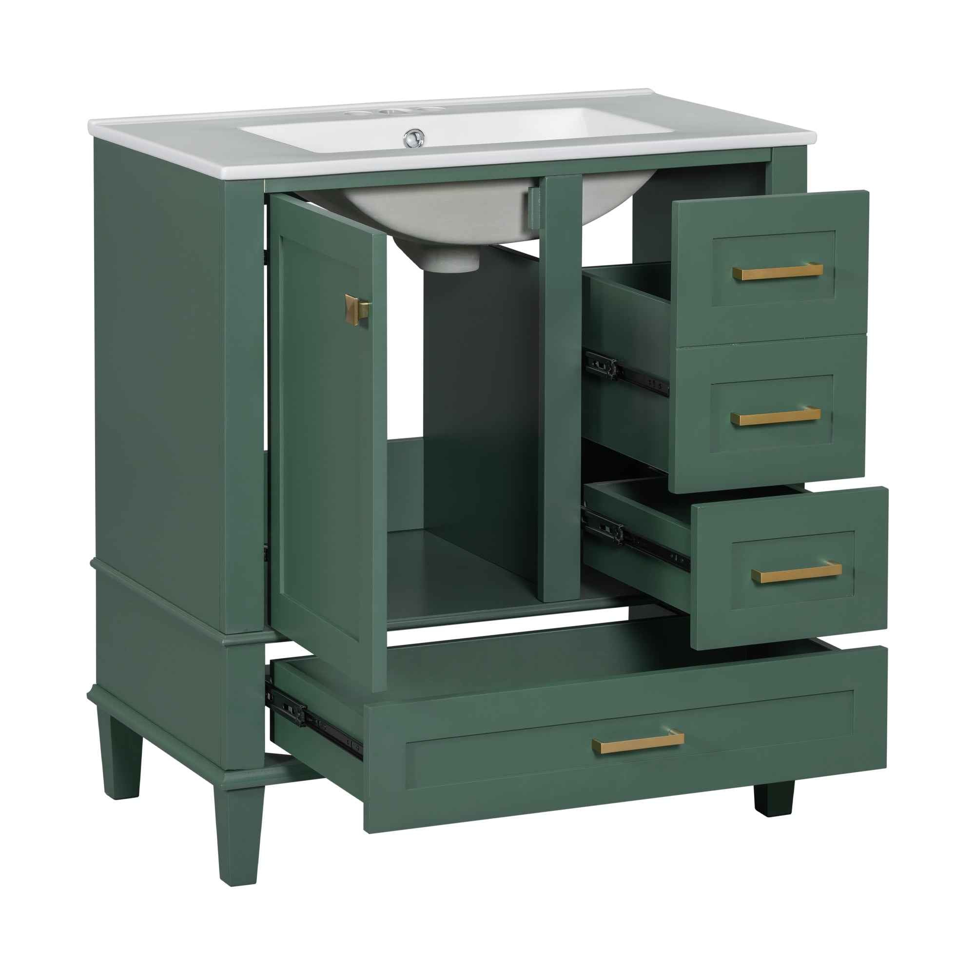 Modern Bathroom Vanity with Sink Combo Set, Solid Wood Frame, Green, 30 Inches