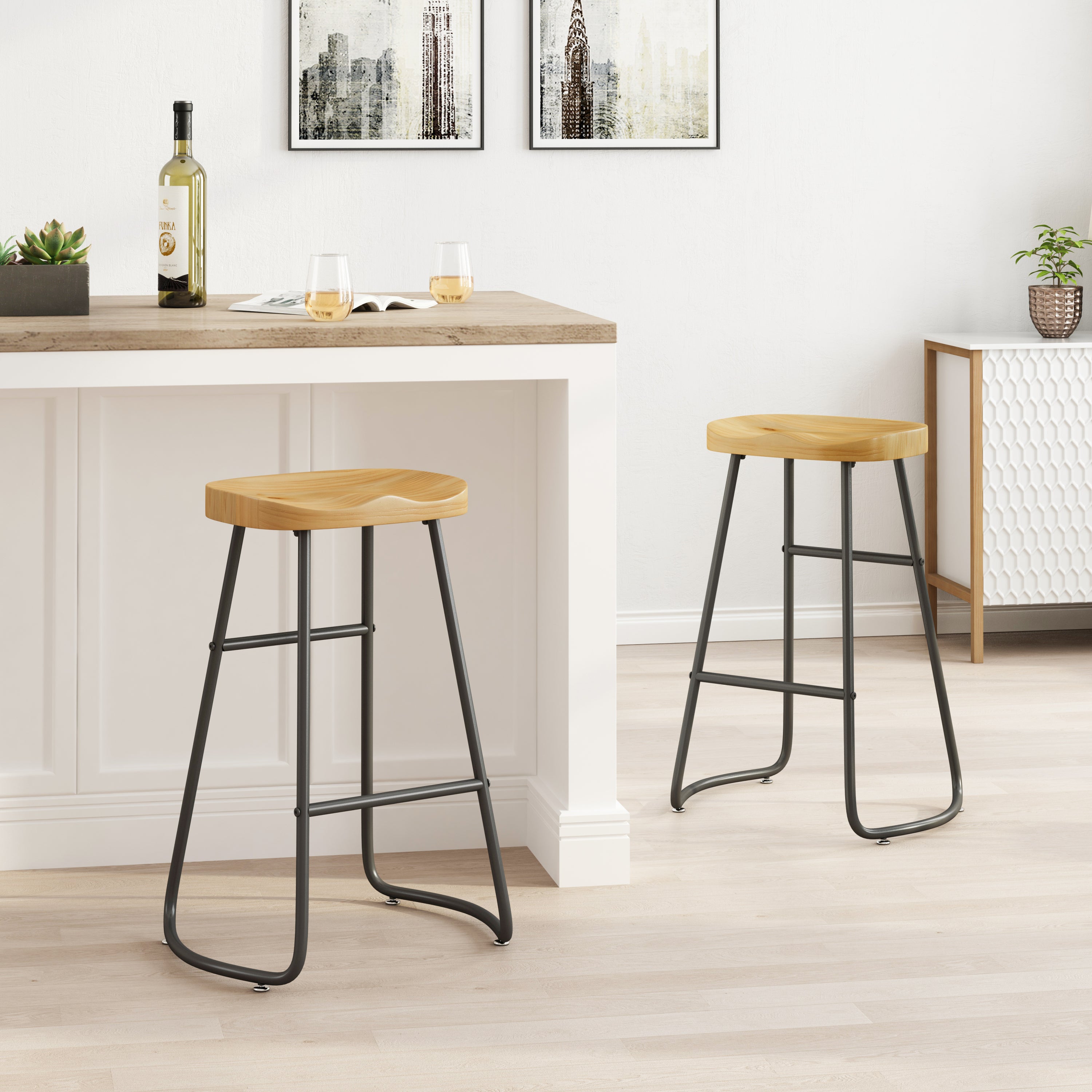 29.52" Stylish and Minimalist Bar Stools Set of 2, Counter Height Bar Stools, for Kitchen Island, Coffee Shop, Bar, Home Balcony, Wood Color