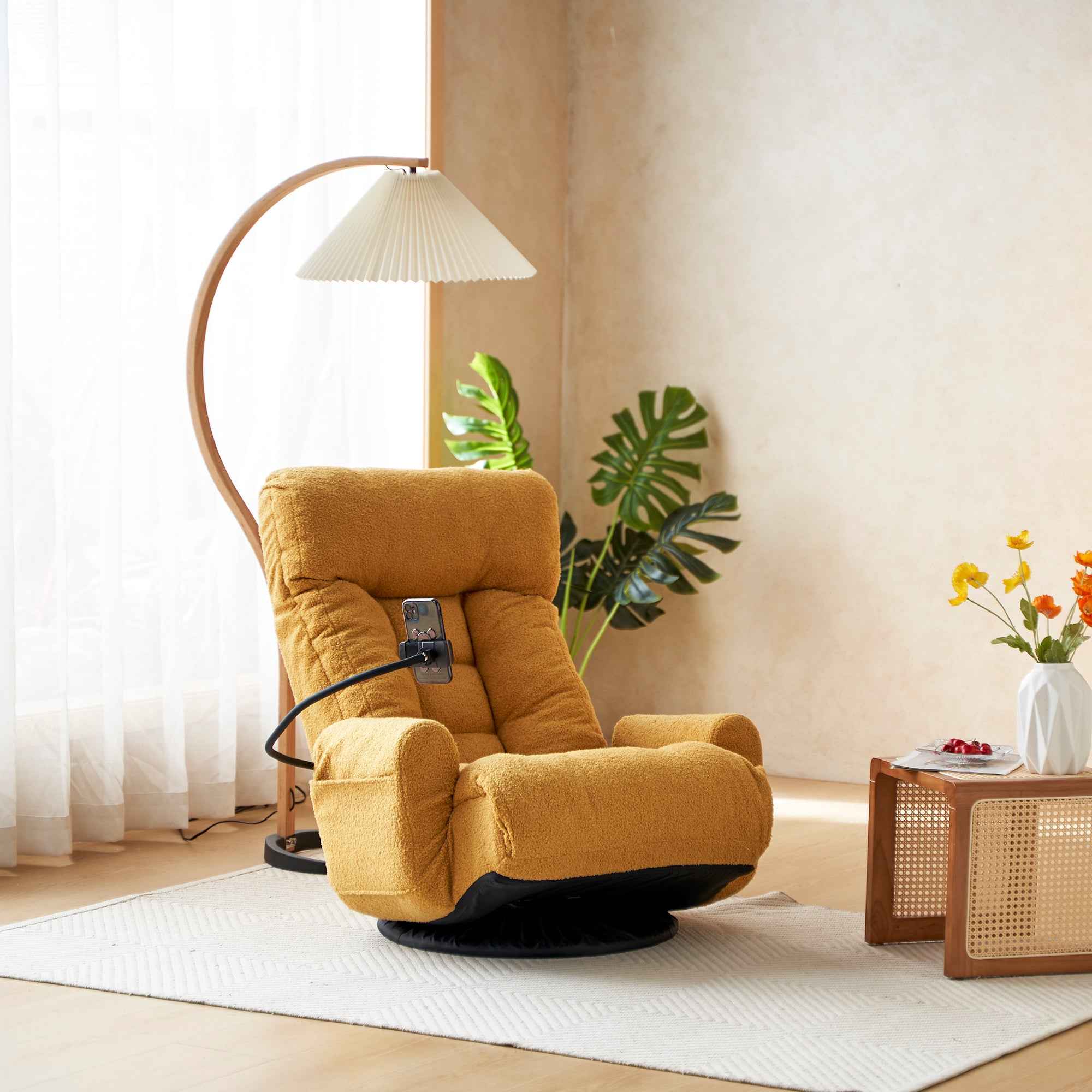Adjustable Yellow Swivel Lounge Chair with 360-Degree Rotating Seat and Headrest Support, Leisure Chair Deck Chair - Game Chair for Living Room