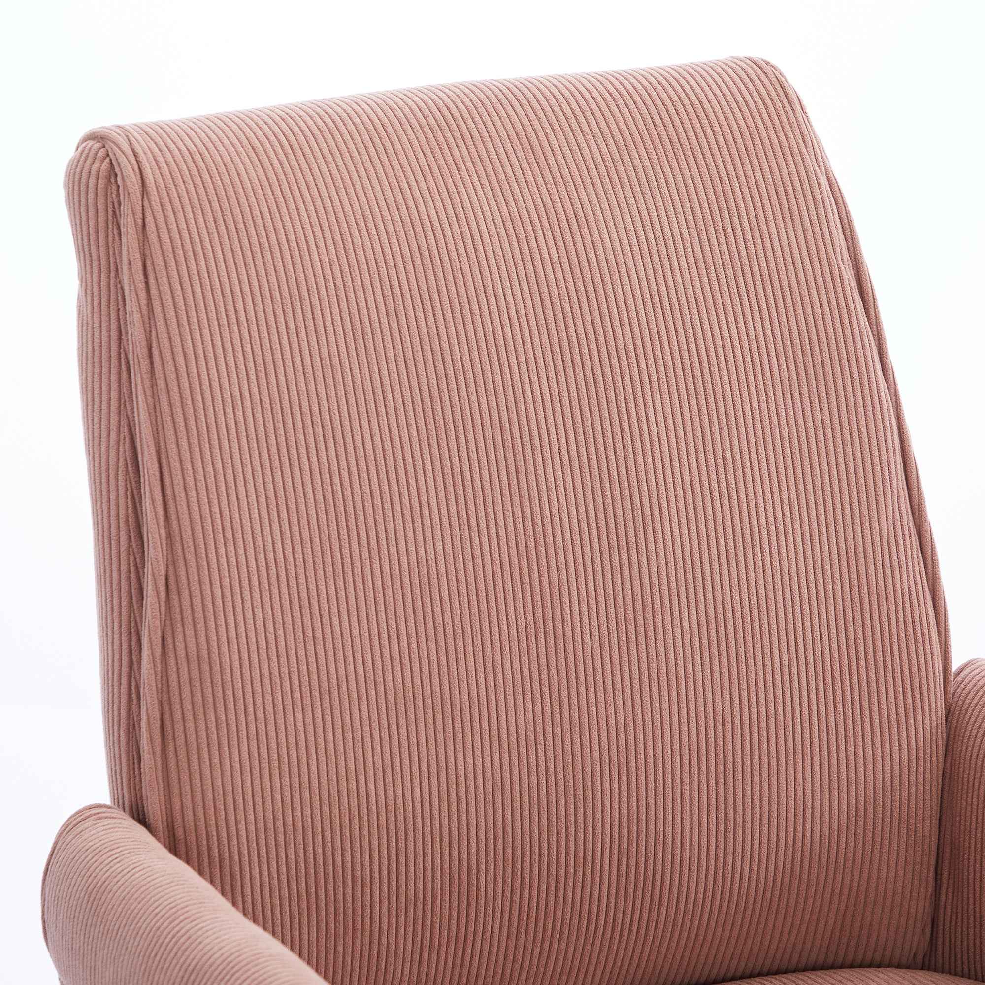 Ergonomic Mid-back Office Chair with Striped Velvet Fabric, Light Pink, Gold Metal Base, 25.2 x 24.0 x 41.9 Inches