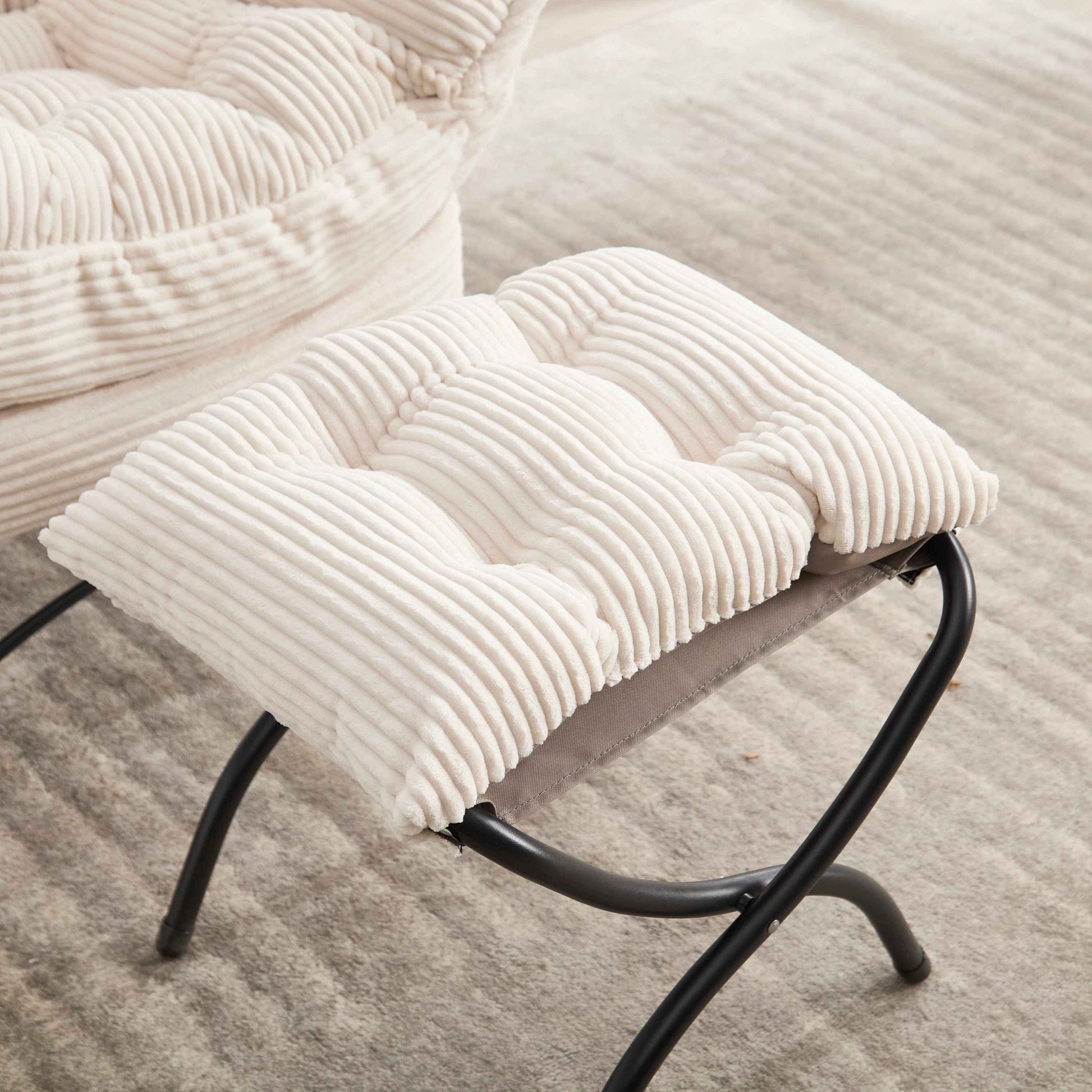 Lazy Chair with Ottoman, Modern Lounge Accent Chair with Armrests and a Side Pocket, Leisure Upholstered Sofa Chair Reading Chair with Footrest for Small Space, Corner Chair-White