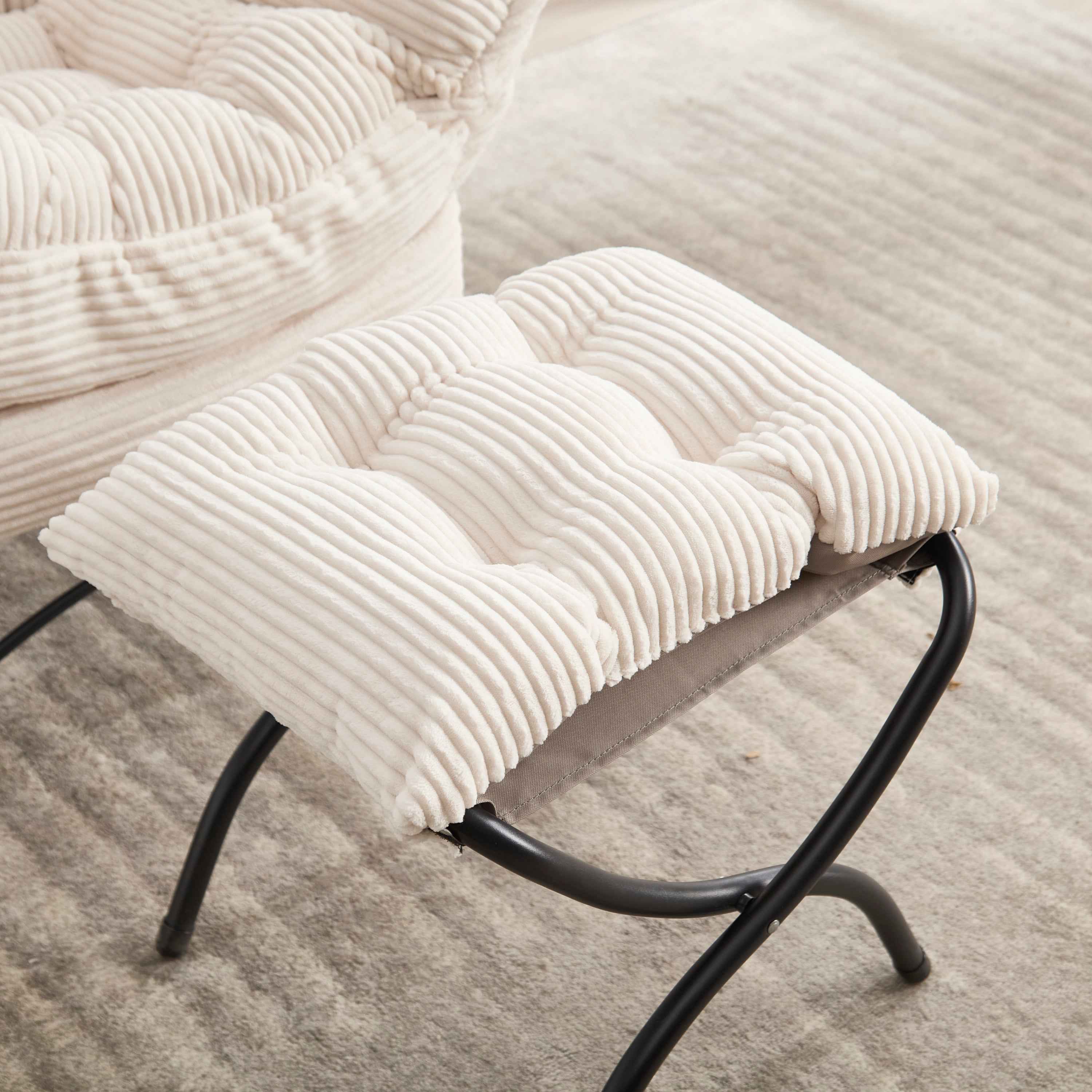 Lazy Chair with Ottoman, Modern Lounge Accent Chair with Armrests and a Side Pocket, Leisure Upholstered Sofa Chair Reading Chair with Footrest for Small Space, Corner Chair-White