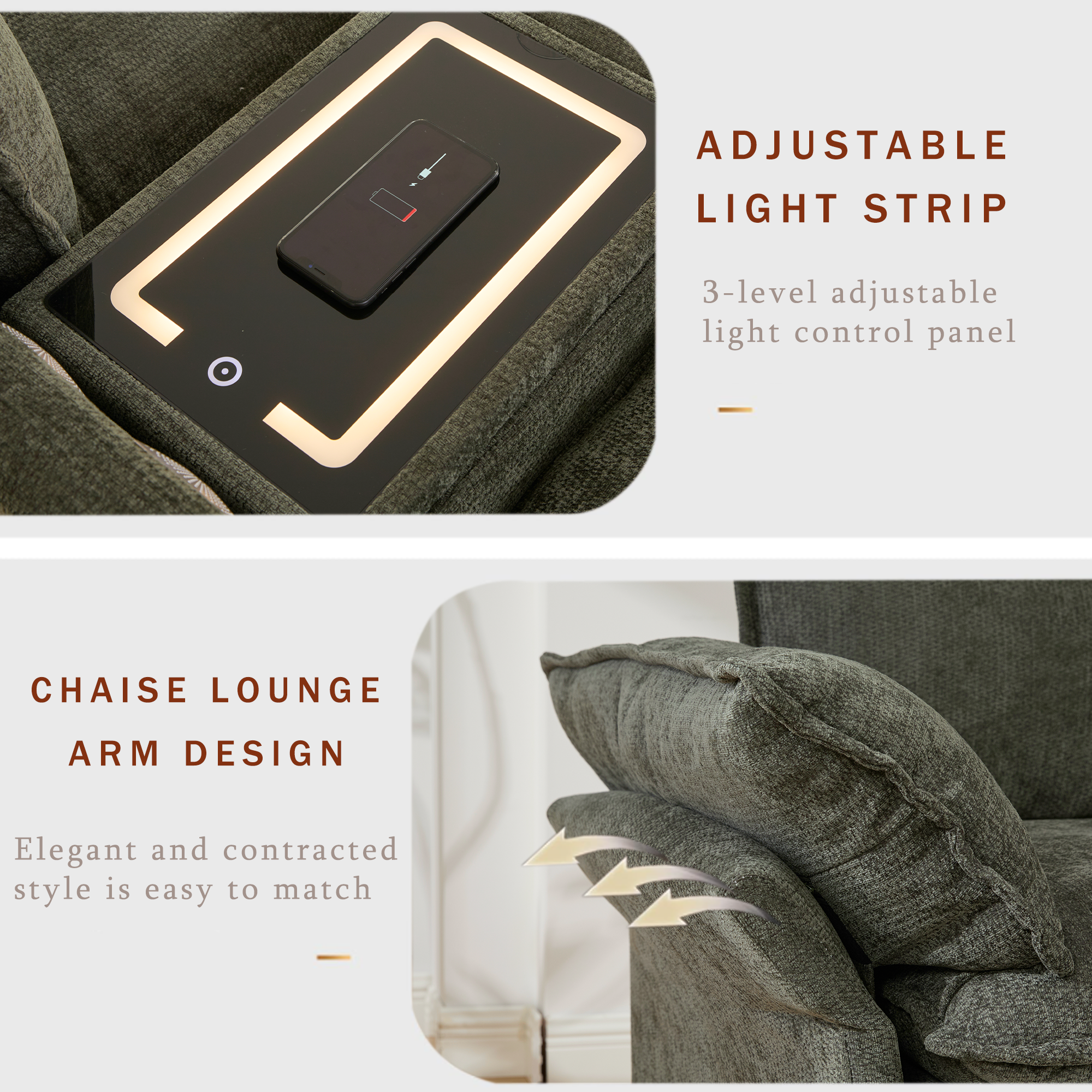 [NEW ARRIVED] [VIDEO PROVIDED]U Shaped Modular Sectional Sofa,Storage Console & Wireless Charging,2 Cup Holders,Bluetooth Speakers,2 Movable Footstools,Adjustable handrail,Movable seat,Chenille,Green