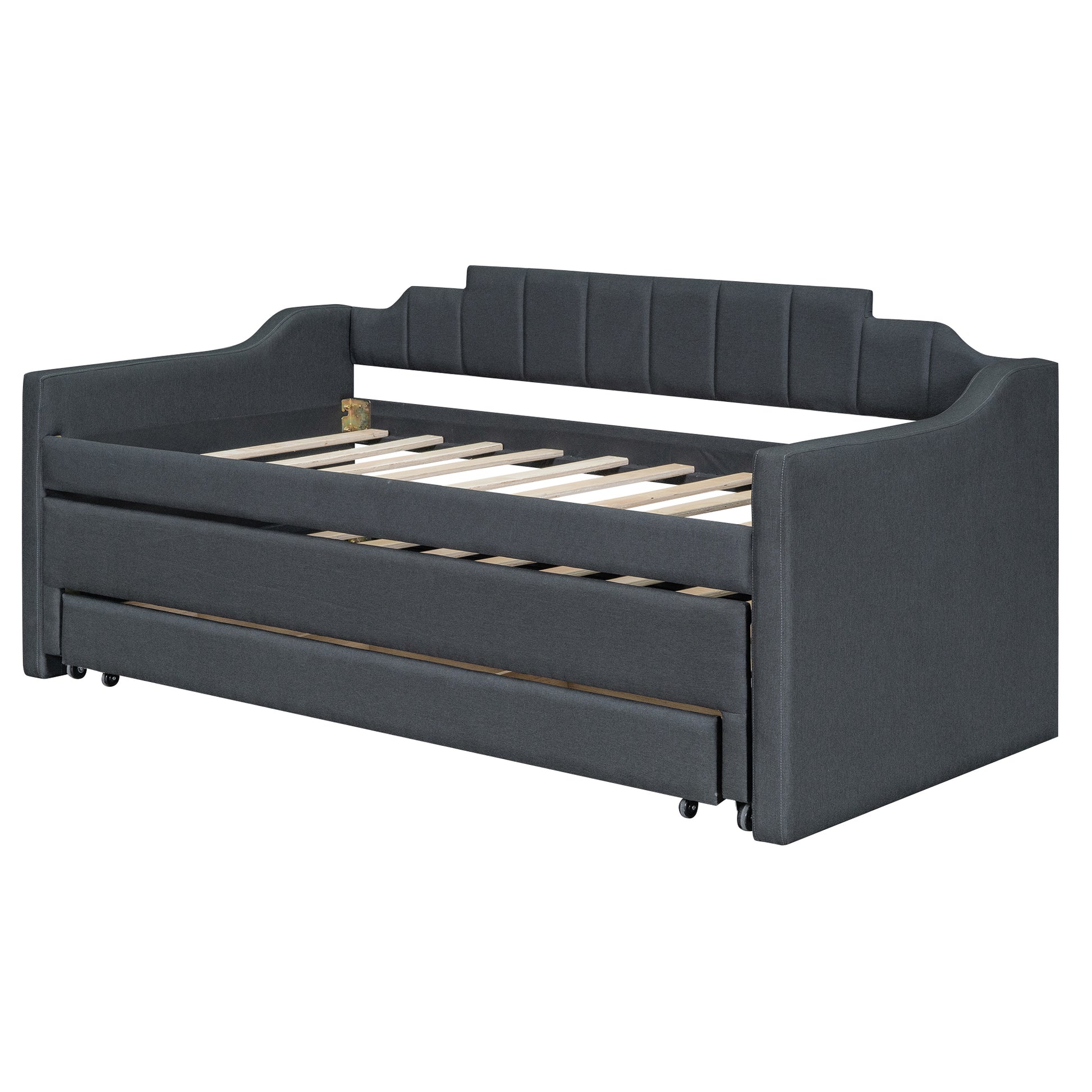 Twin Size Upholstered Daybed with Trundle and Three Drawers,Grey - Abrihome