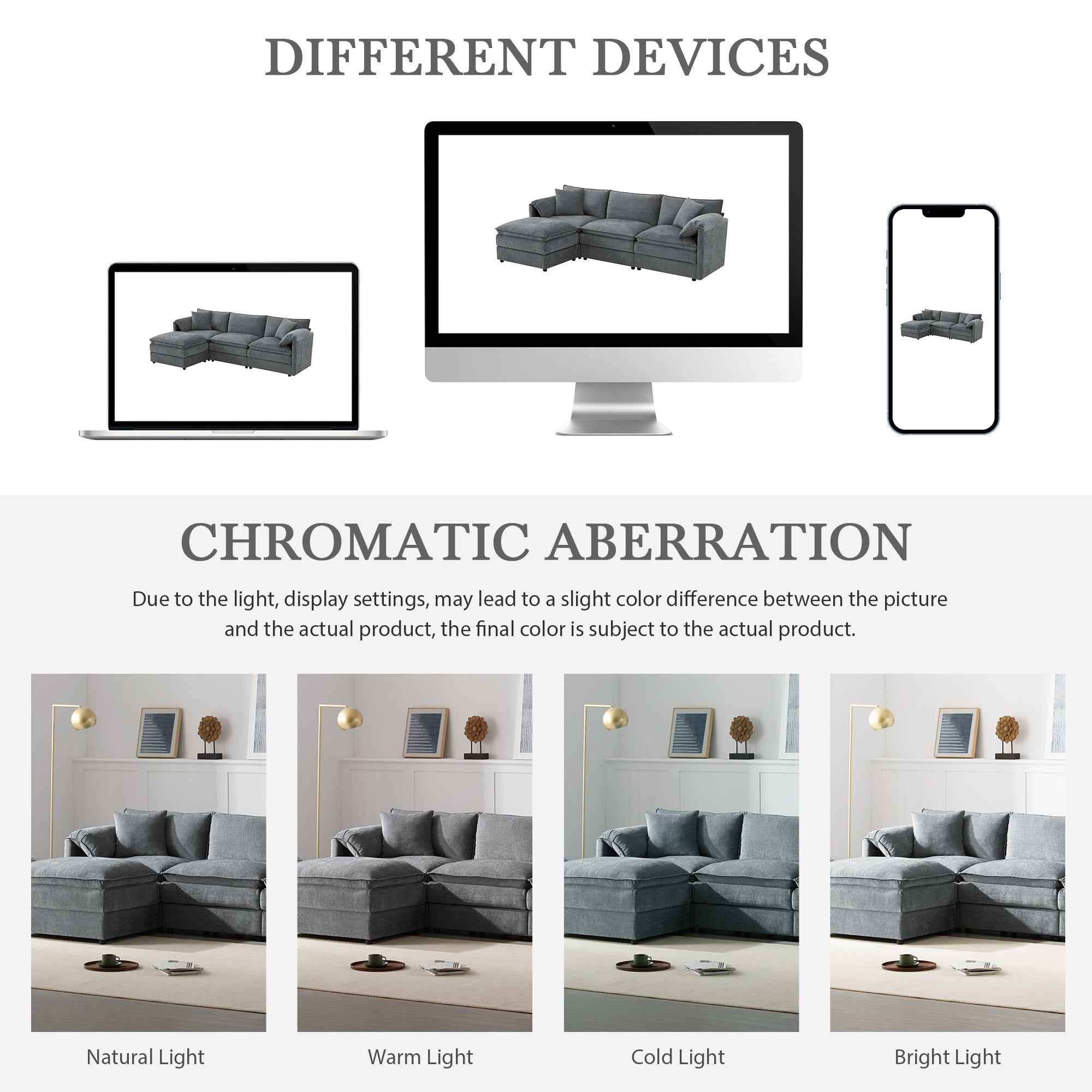 Chenille Modular Sectional Sofa with Deep and Wide Seat in Dark Gray, L Shaped Cloud Couch Set with Double Cushions, 4 Seat Sofa with Movable Ottoman
