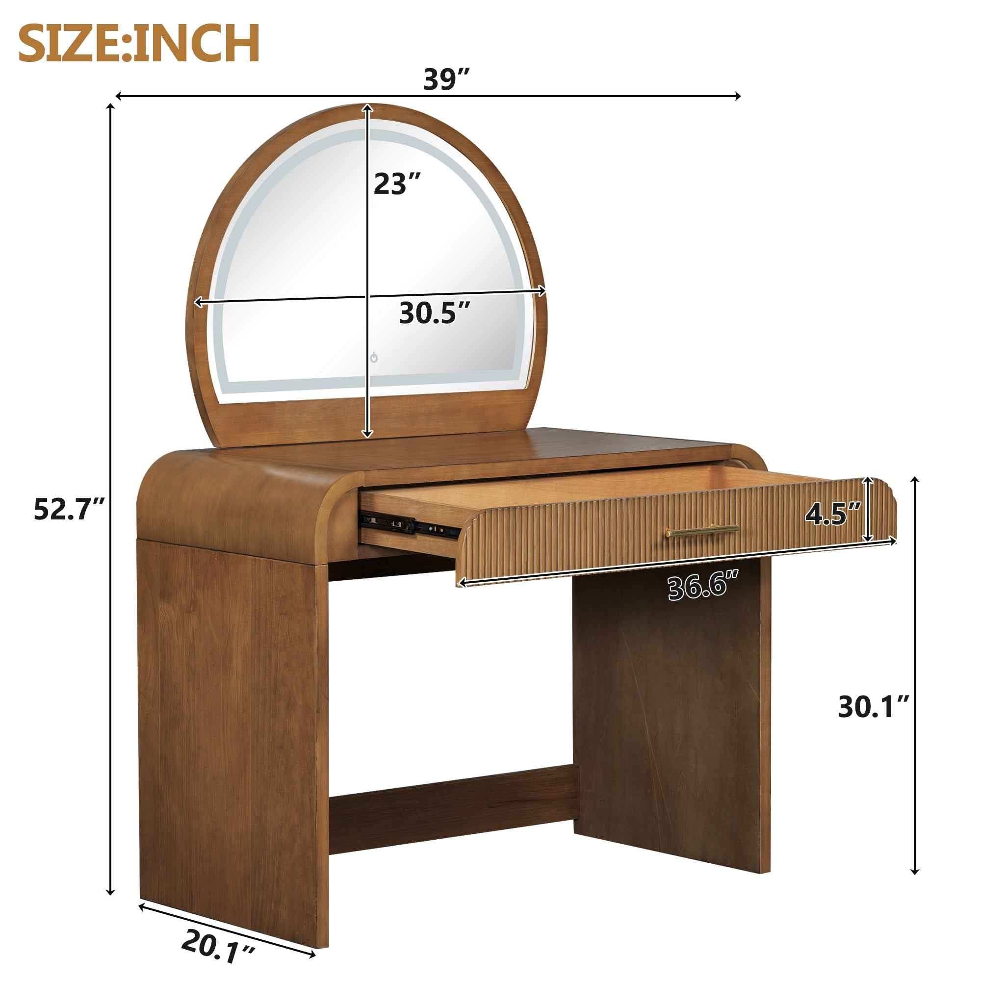39' Makeup Vanity Table with Mirror Touch Screen Lighted Mirror, Dressing Table with Drawer for Bedroom, Espresso