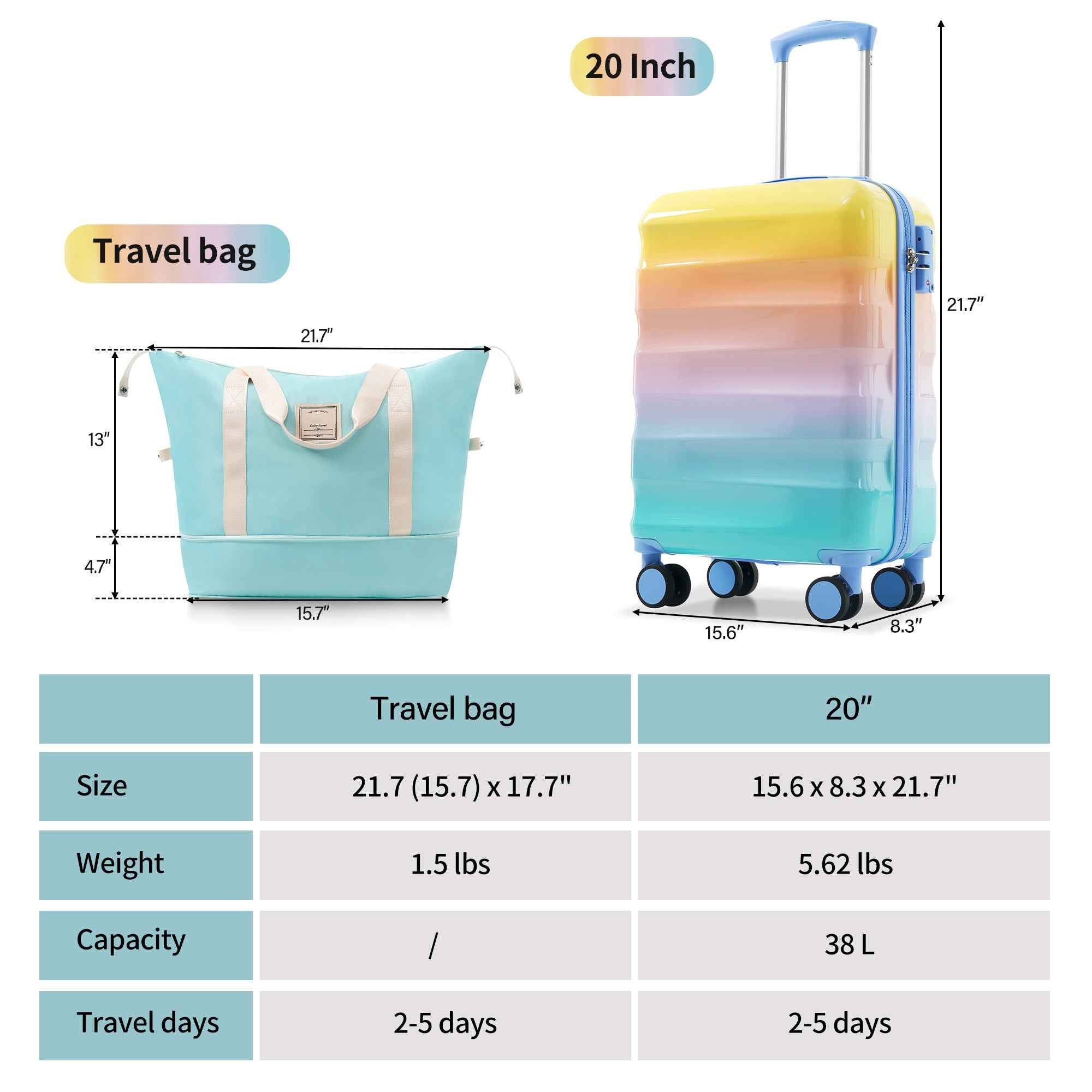 20' Carry-on Luggage with Cup Holder – Lightweight Glossy Hardshell Suitcases with Spinner Wheels, TSA Lock, Airline Approved, 2 Piece Set
