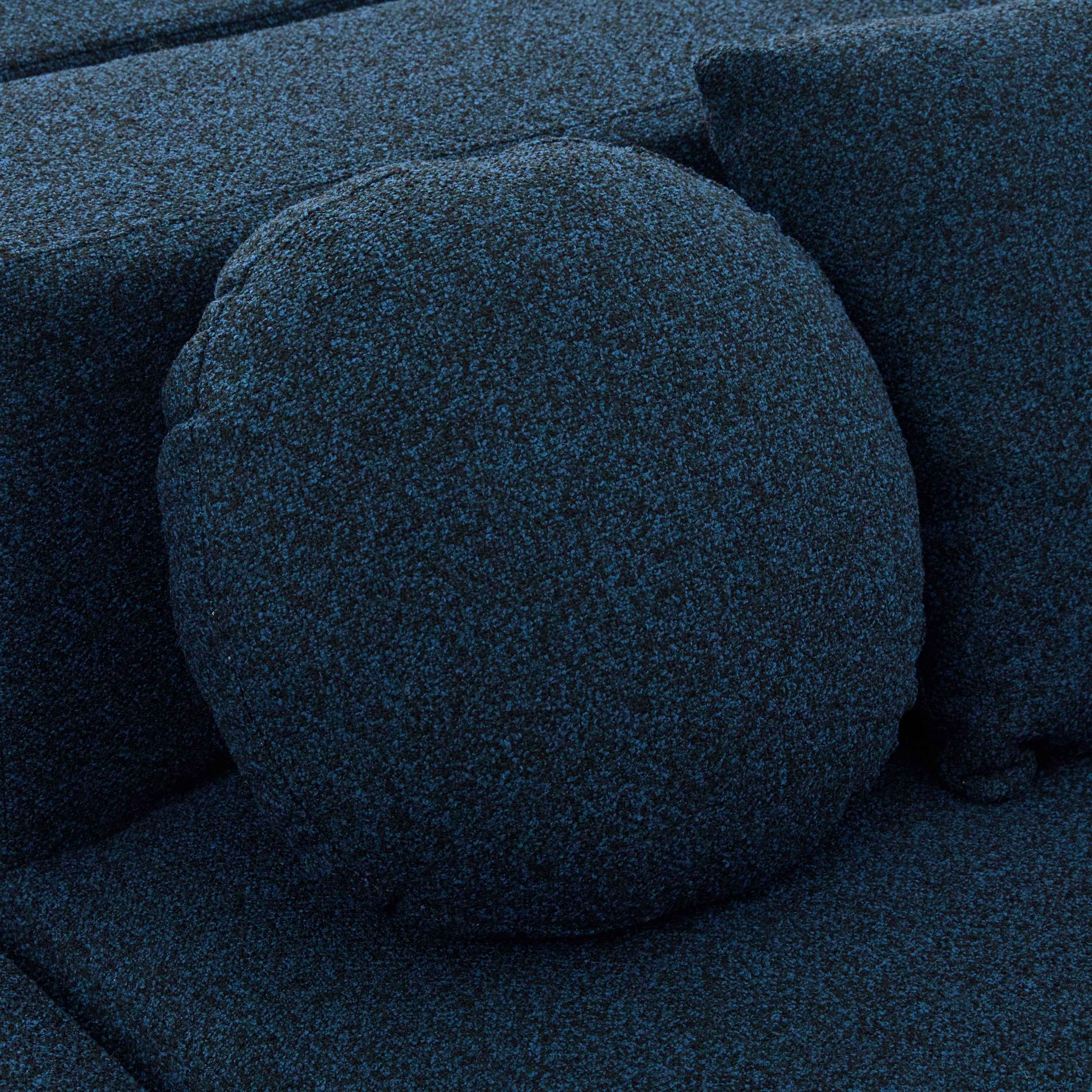 Boneless Couch Modular Sectional Sofa with Deep Seating and Curved Design in Blue Boucle, 114.9 Inches