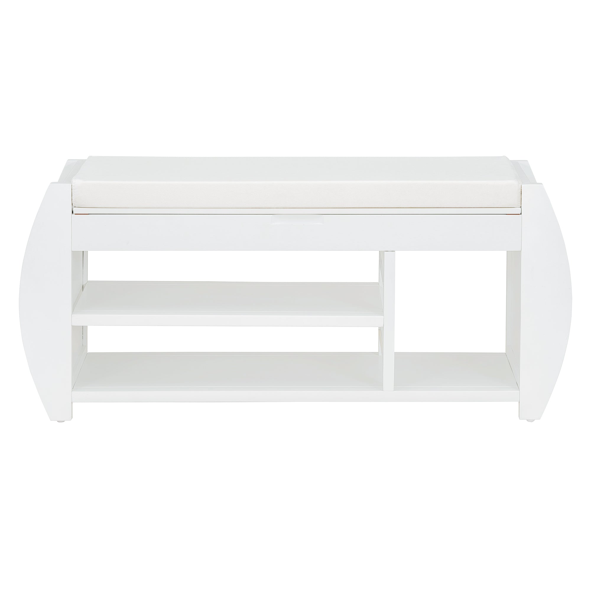 TREXM Retro Multifunctional Storage Bench with Cushion and Curved Side Panel for Entrance and Living Room (Antique White)