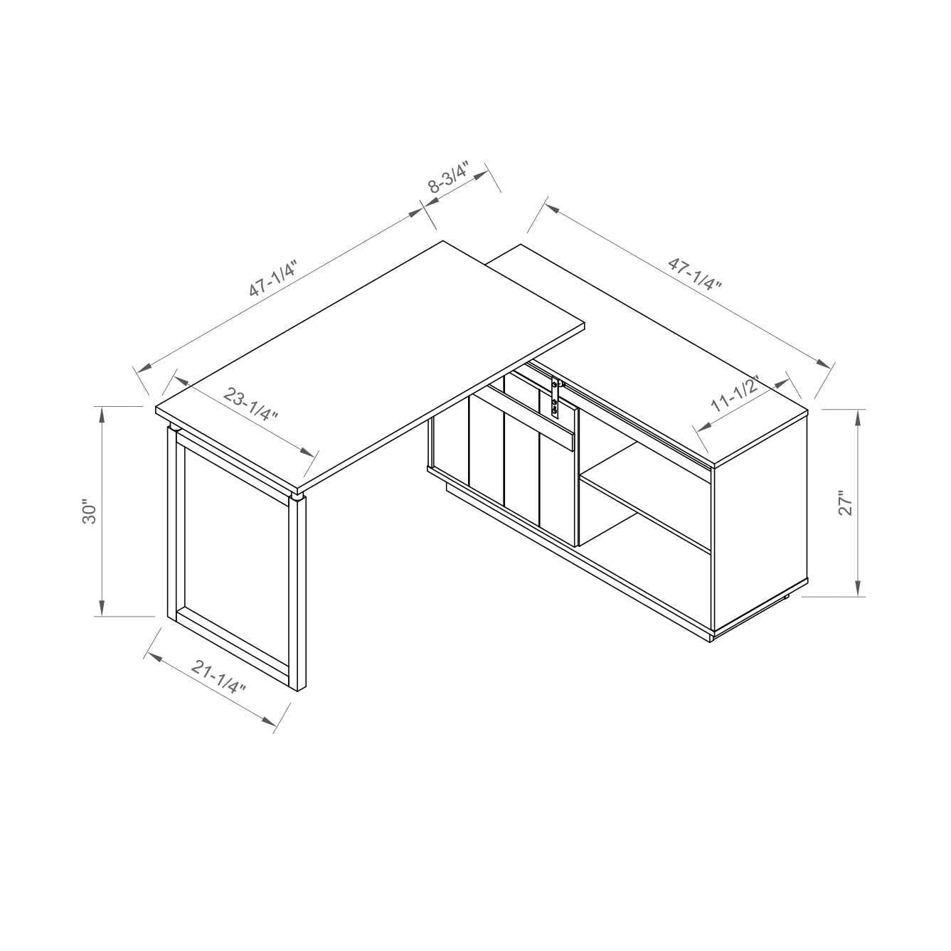 Desk L-shaped Workstation Home Office attached storage credenza sliding barn door finished on the back reversible Distressed Wood