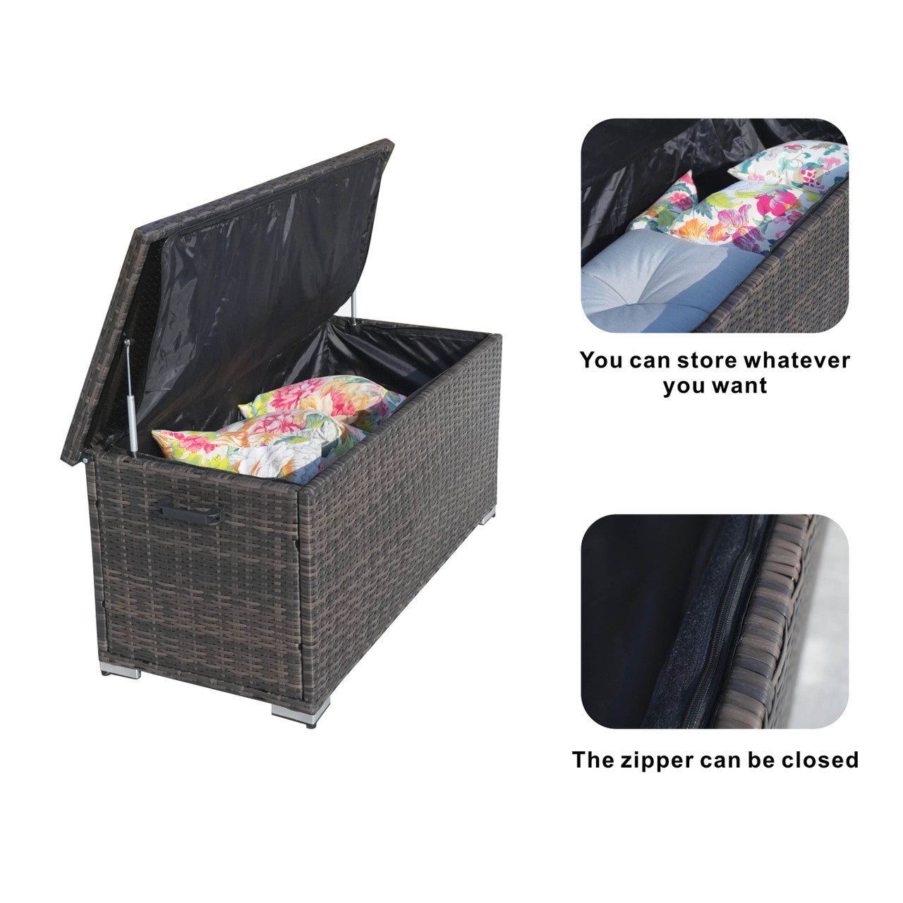 65 Gallon Capacity Outdoor Wicker Storage Box PE Wicker with Iron Frame (PA-3256S-I) - Direct Wicker