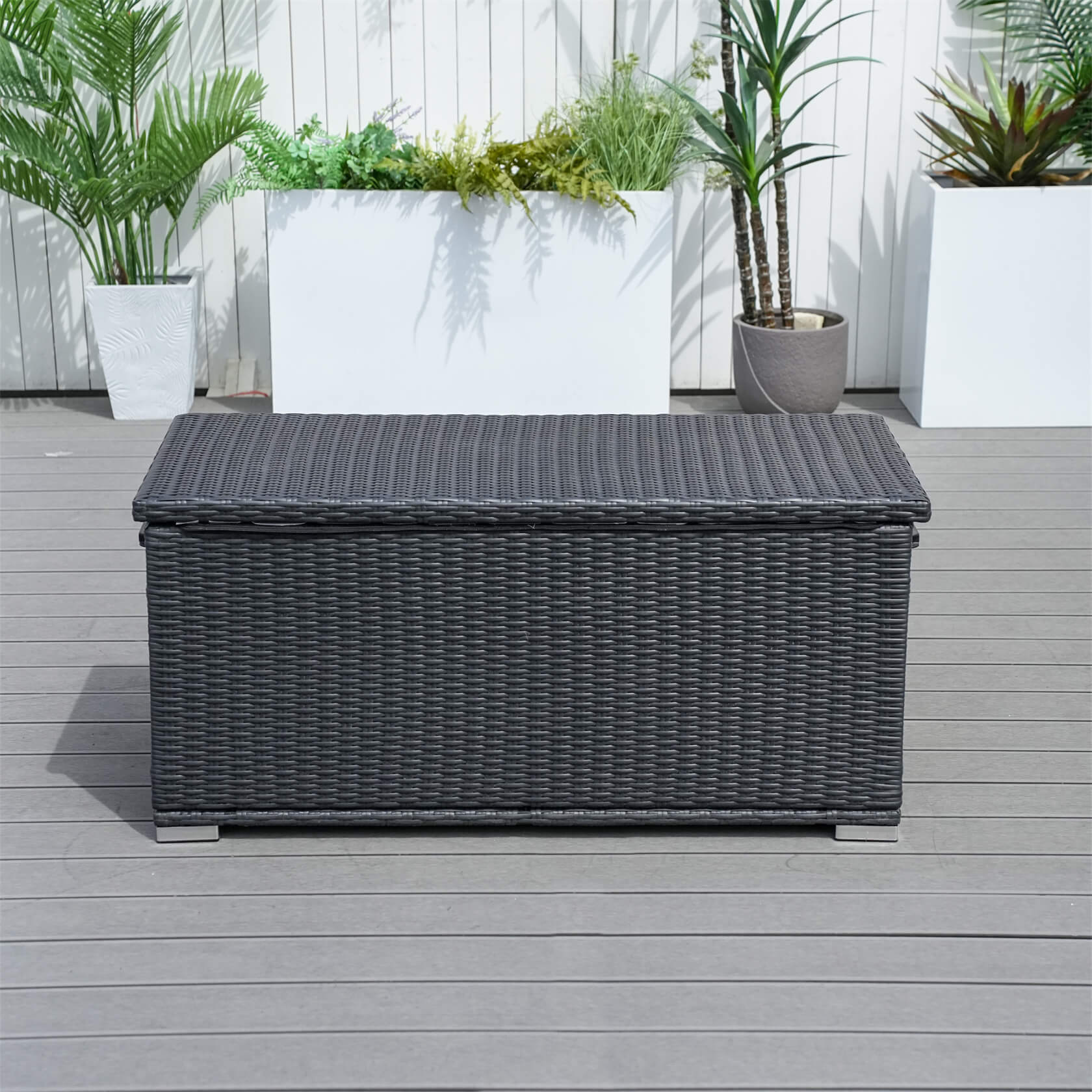 65 Gallon Capacity Outdoor Wicker Storage Box PE Wicker with Iron Frame (PA-3256S-I) - Direct Wicker
