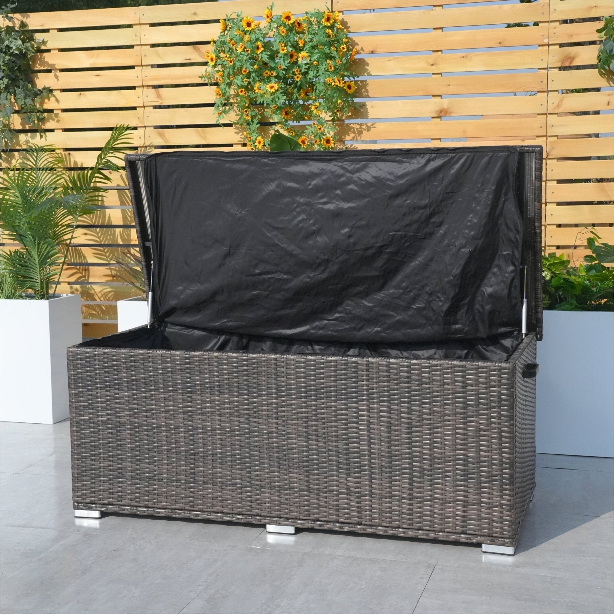 65 Gallon Capacity Outdoor Wicker Storage Box PE Wicker with Iron Frame (PA-3256S-I) - Direct Wicker