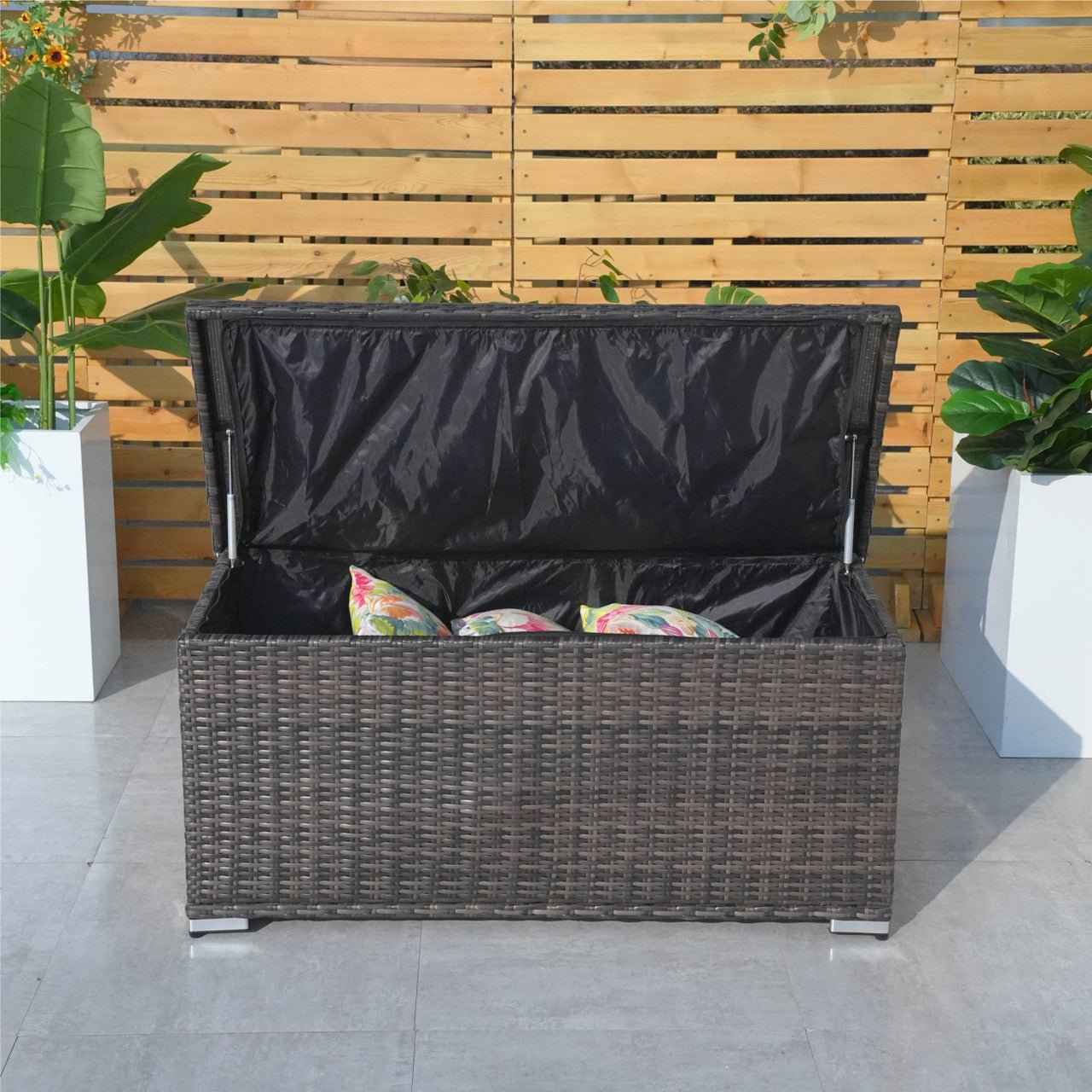 65 Gallon Capacity Outdoor Wicker Storage Box PE Wicker with Iron Frame (PA-3256S-I)