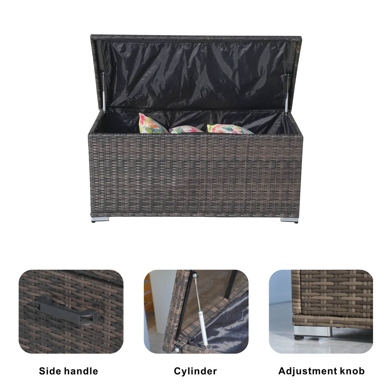 65 Gallon Capacity Outdoor Wicker Storage Box PE Wicker with Iron Frame (PA-3256S-I) - Direct Wicker