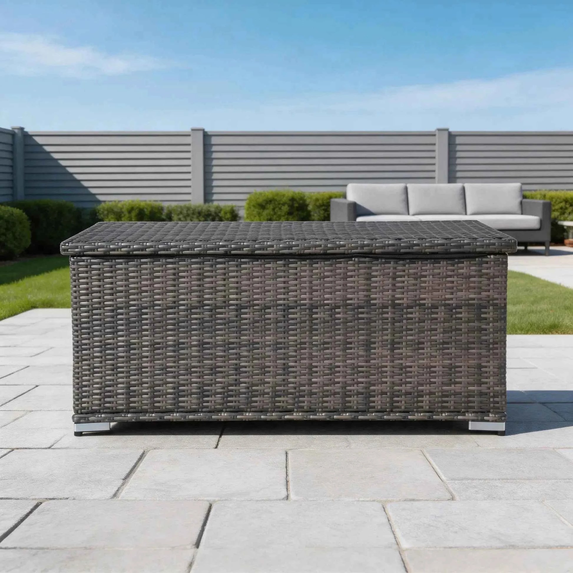 65 Gallon Capacity Outdoor Wicker Storage Box PE Wicker with Iron Frame (PA-3256S-I)