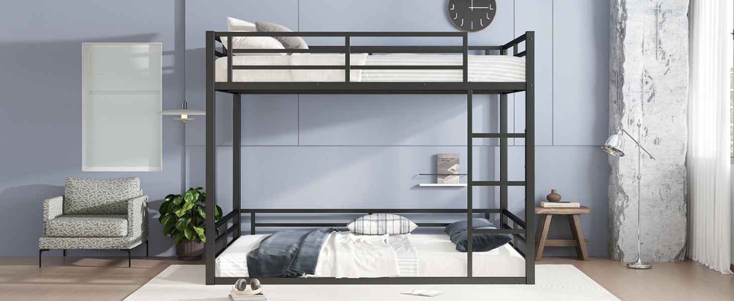 Metal Queen over Queen Bunk Bed for Teens and Adults,Space-Saving/Noise Reduced/No Box Spring Needed,Black