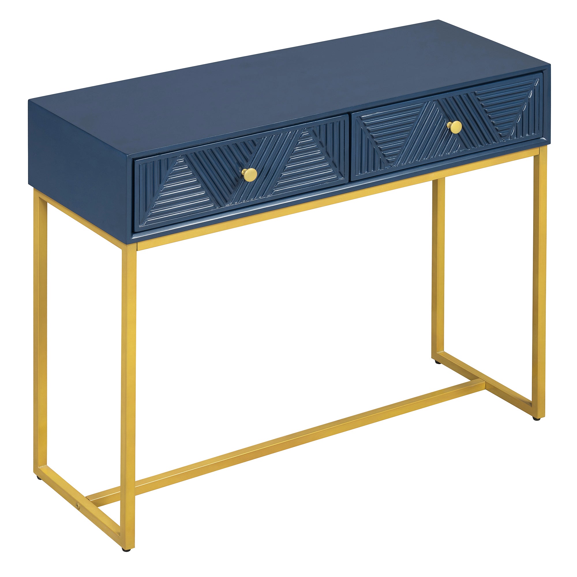 TREXM Modern Sleek Console Table Two Drawers with Stripe Design for Living Room and Entryway (Navy)