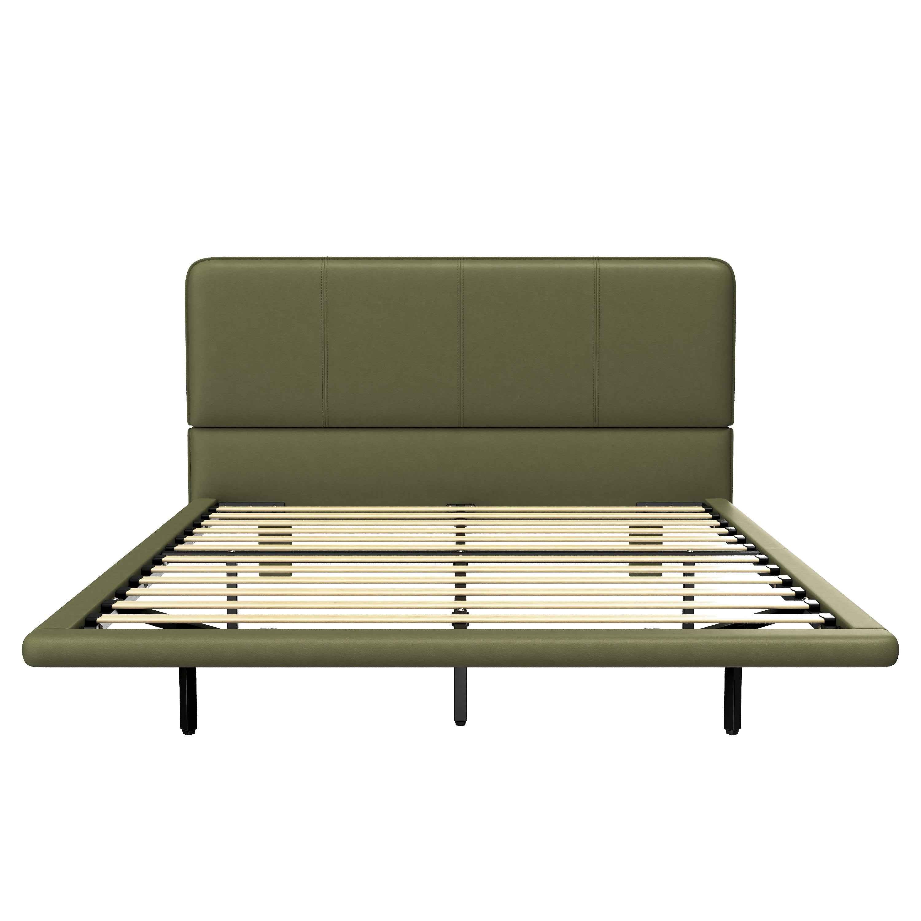 Floating Bed Frame with LED Light, Modern PU Leather Platform Bed, No Boxing Spring Needed, Assemble Easily, Full Size