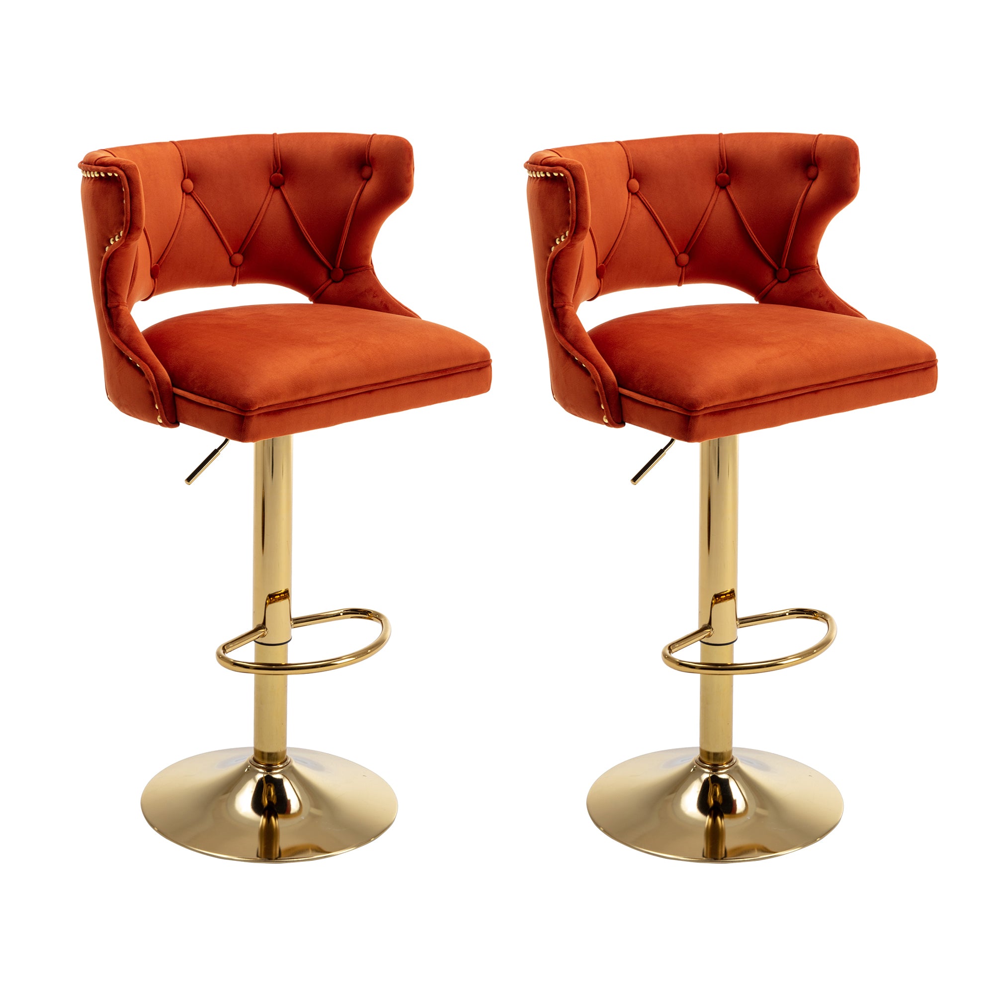 Bar Stools With Back and Footrest Counter Height Dining Chairs-Velvet Orange-2PCS/SET