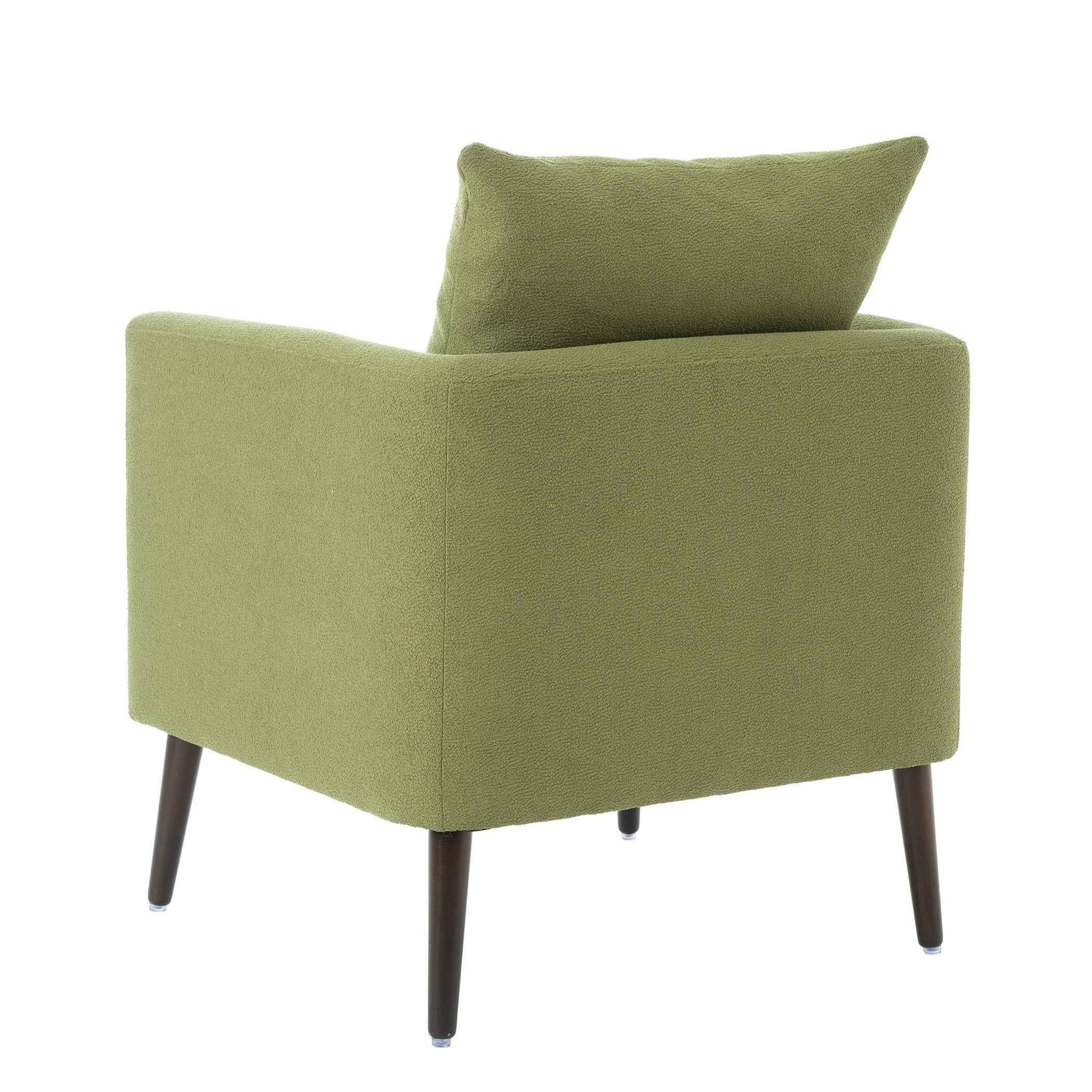 Modern Fabric Accent Chair, Upholstered Armchair for Living Room, Mid Century Fabric Lounge Chair w/Pillow, Comfortable Reading Chair with Wood Legs for Living Room, Bedroom, Reception Room (Olive)