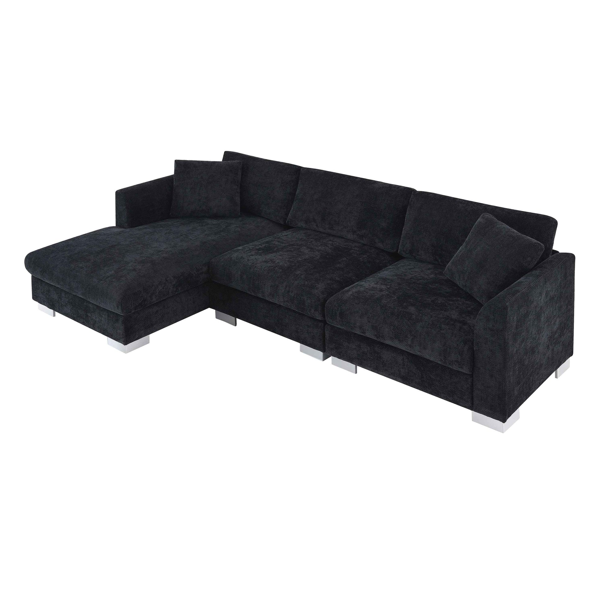 Modern Cloud L-Shaped Sectional Sofa with Chaise, Chenille Fabric, 3 Colors, 96*56 inches