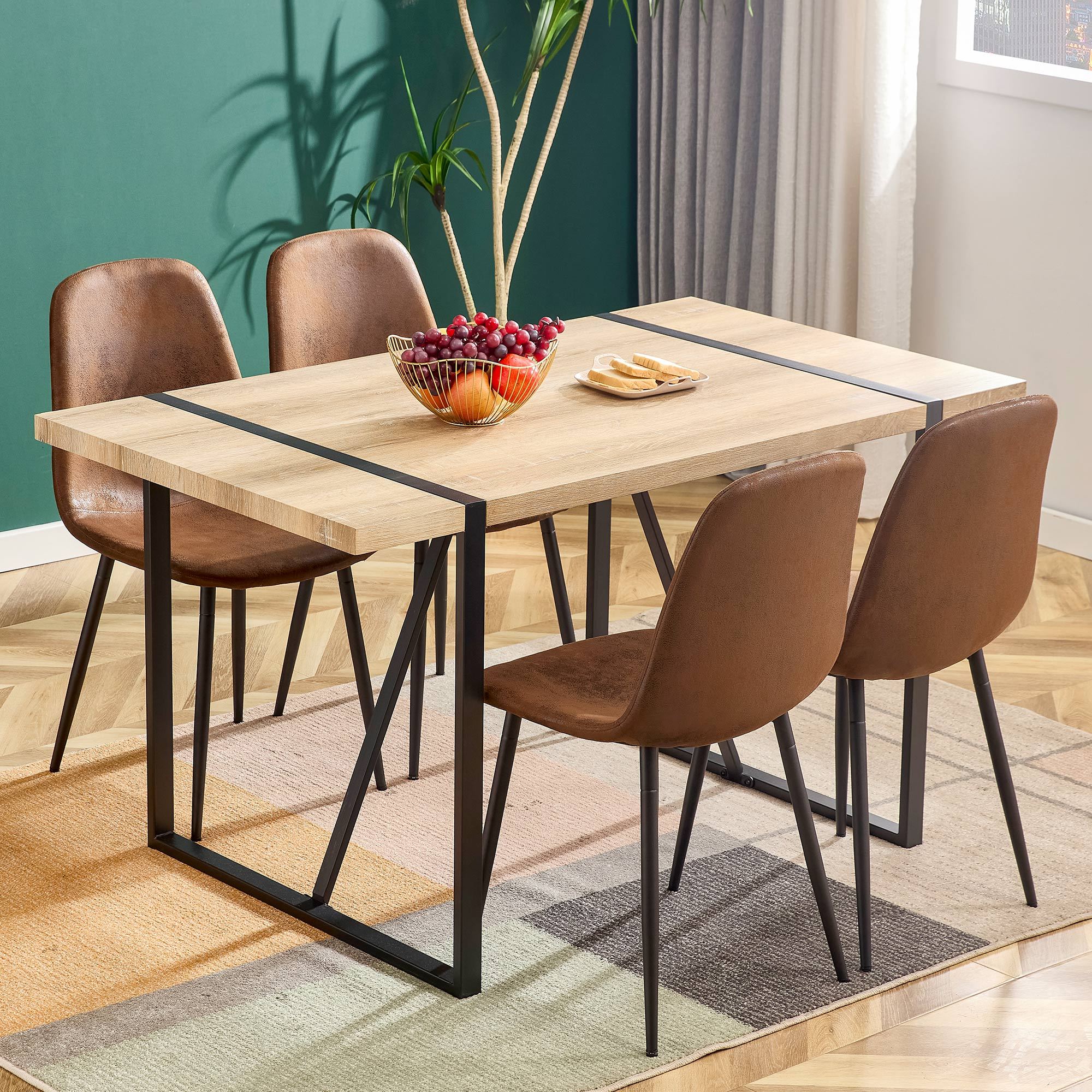 A set of 4 modern medieval style restaurant cushioned side chairs, equipped with soft cushions and black metal legs, suitable for kitchens, lounges, and farmhouses. B0501A