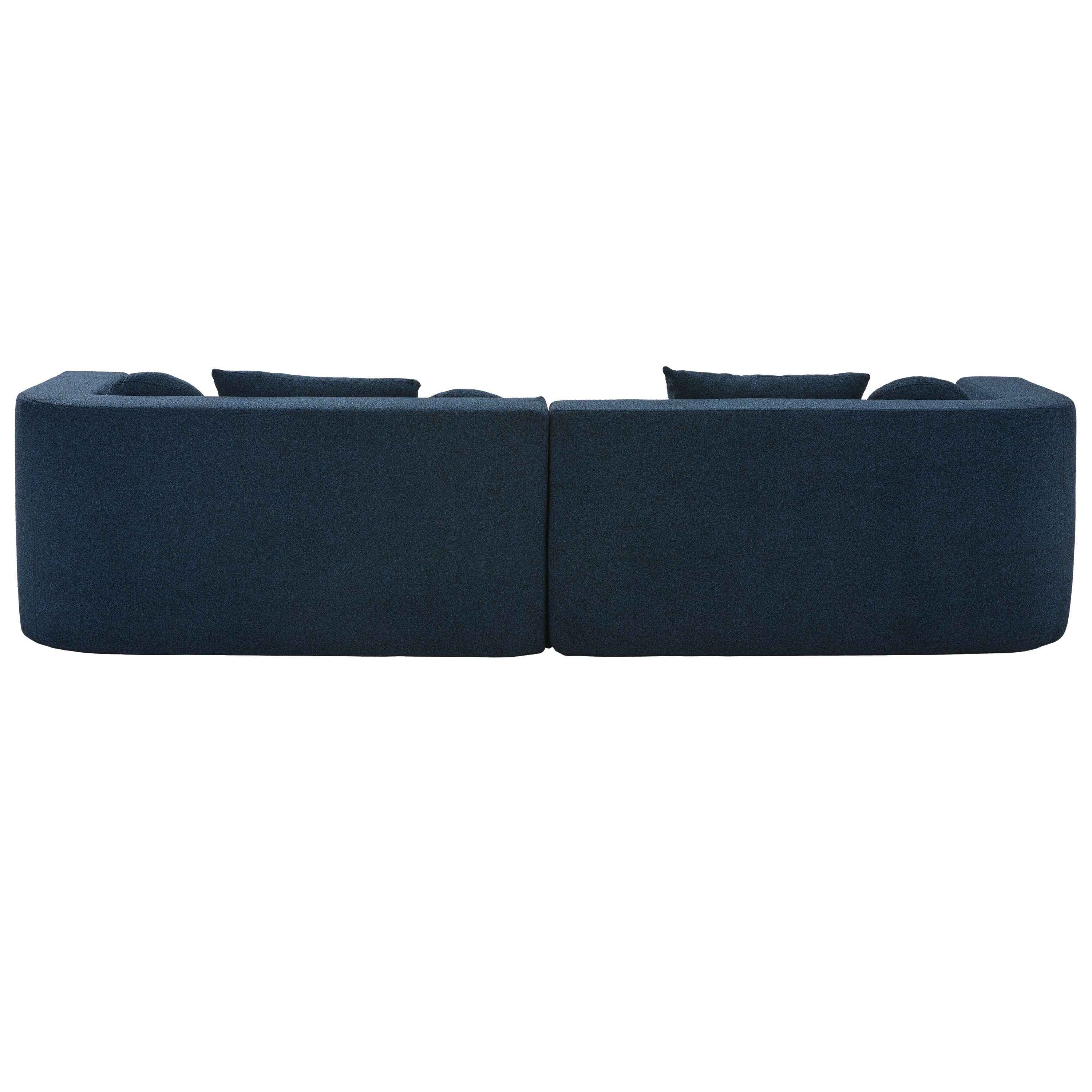 Boneless Couch Modular Sectional Sofa with Deep Seating and Curved Design in Blue Boucle, 114.9 Inches