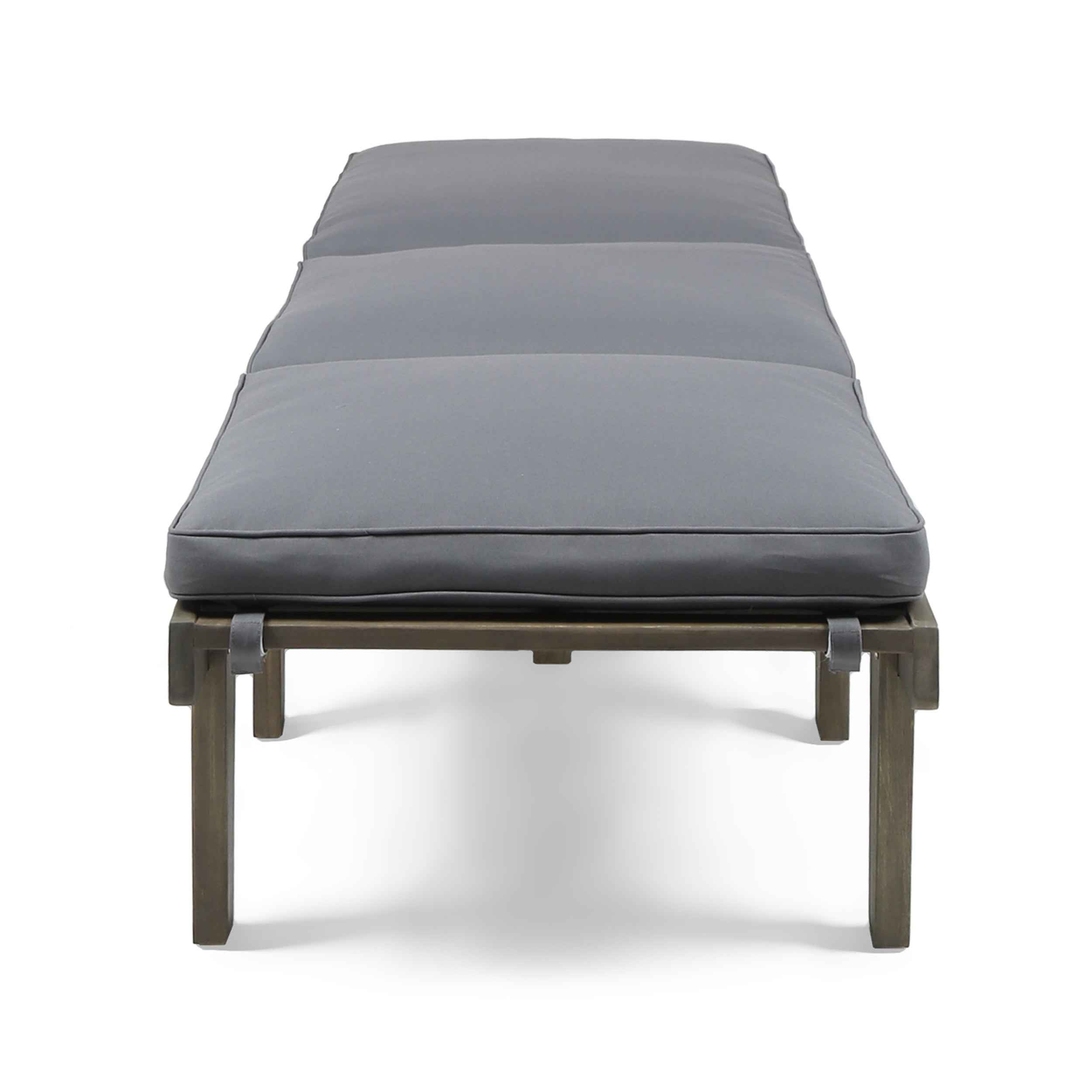 ARIANA KD Wooden Chaise Lounge with Cushion, Stylish Outdoor Relaxation, Grey Acacia Wood, 78.75 Inches