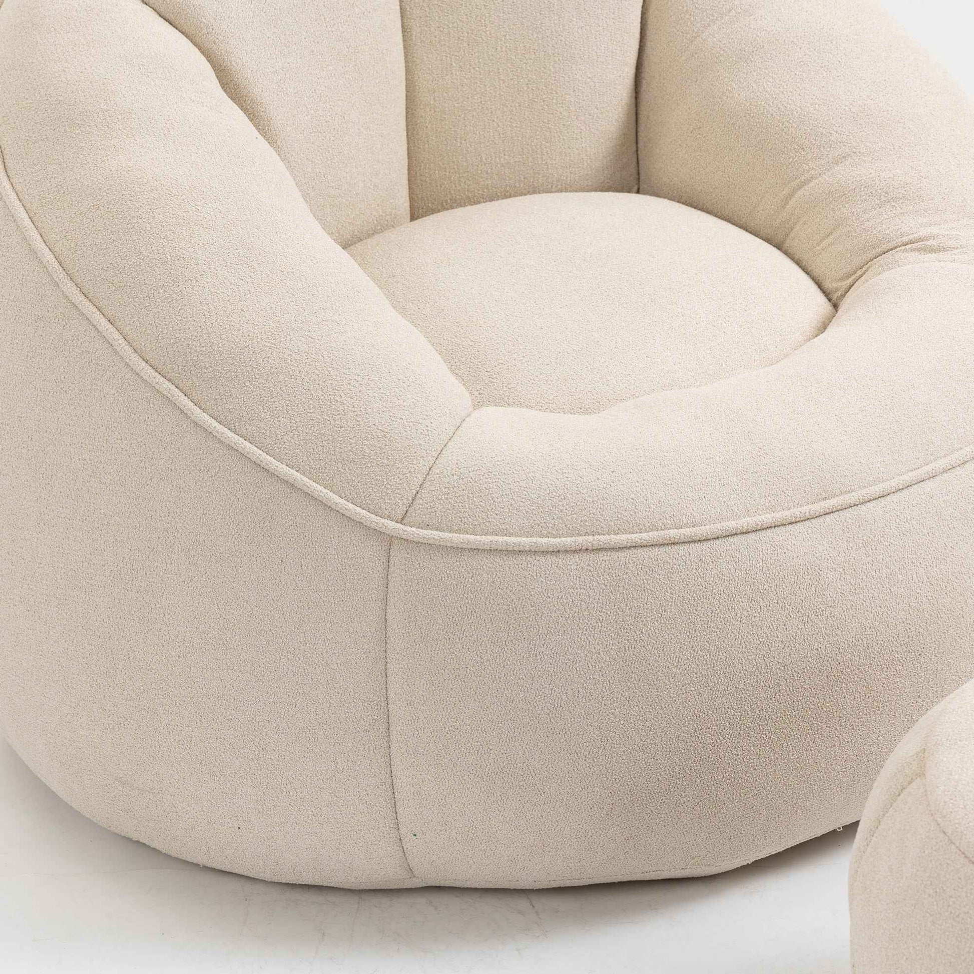 Bedding Bean Bag Sofa Chair with High-Pressure Foam and Footrest, Beige Microfiber