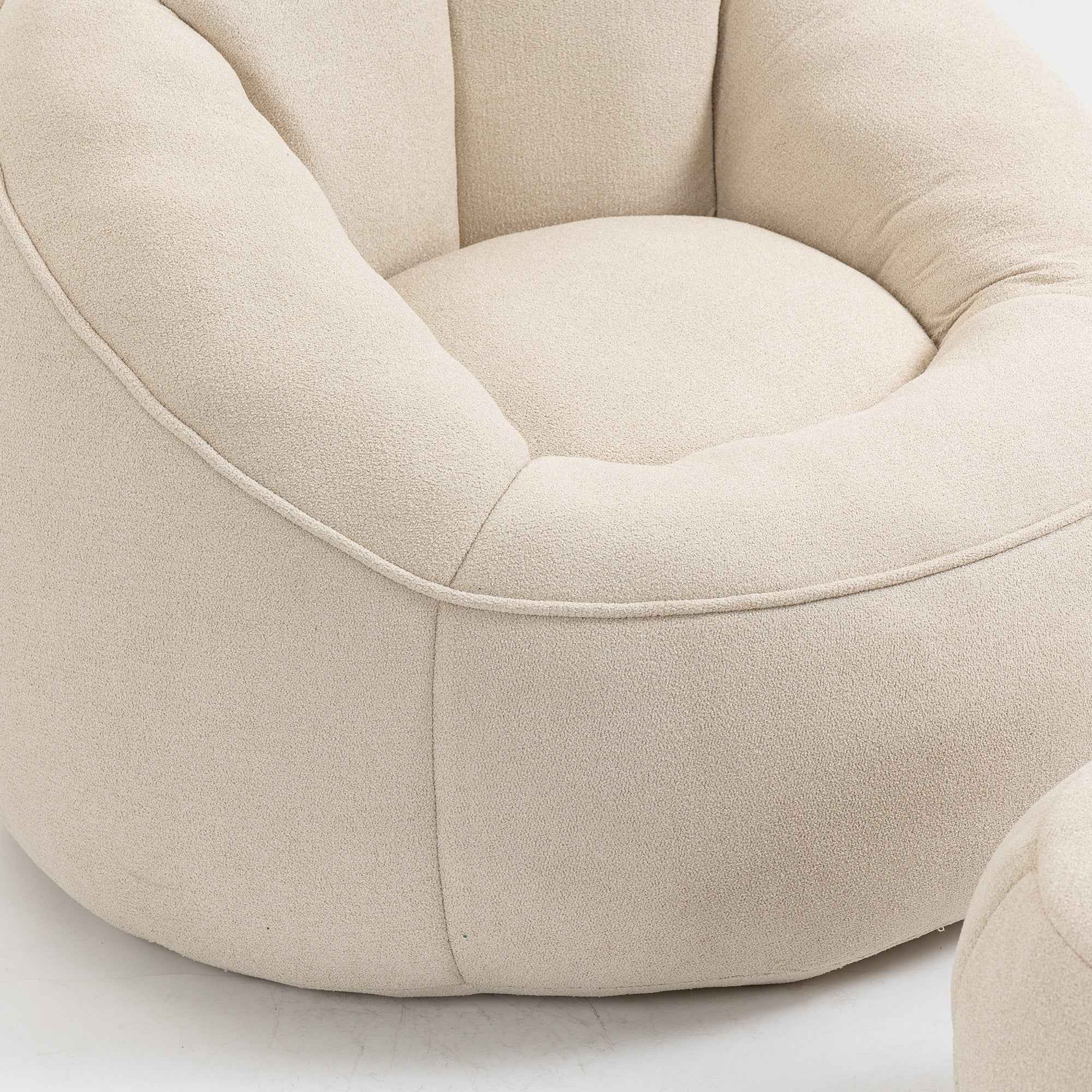 Bedding Bean Bag Sofa Chair with High-Pressure Foam and Footrest, Beige Microfiber