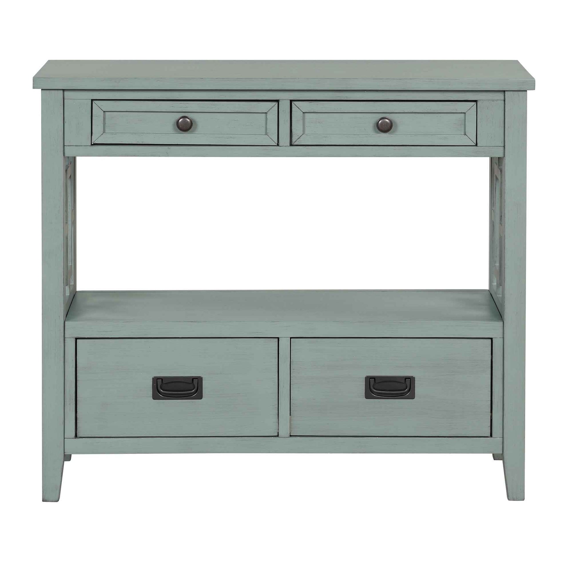 36'' Farmhouse Pine Wood Console Table Entry Sofa Table with 4 Drawers & 1 Storage Shelf for Entryway Living Room Bedroom Hallway Kitchen(Retro Blue)