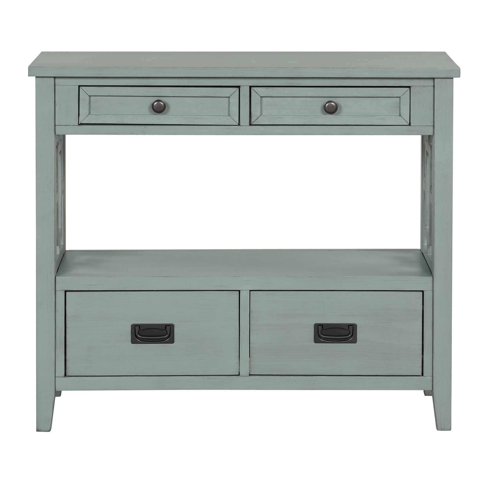 36'' Farmhouse Pine Wood Console Table Entry Sofa Table with 4 Drawers & 1 Storage Shelf for Entryway Living Room Bedroom Hallway Kitchen(Retro Blue)