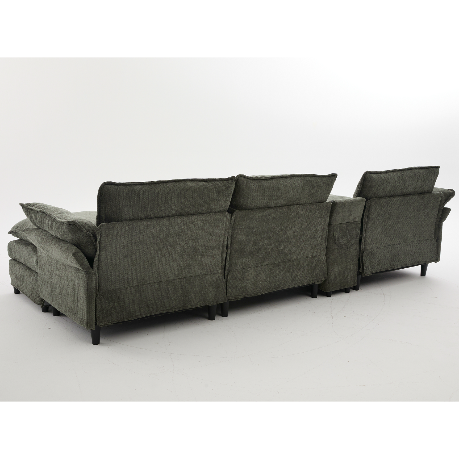 [NEW ARRIVED] [VIDEO PROVIDED]U Shaped Modular Sectional Sofa,Storage Console & Wireless Charging,2 Cup Holders,Bluetooth Speakers,2 Movable Footstools,Adjustable handrail,Movable seat,Chenille,Green