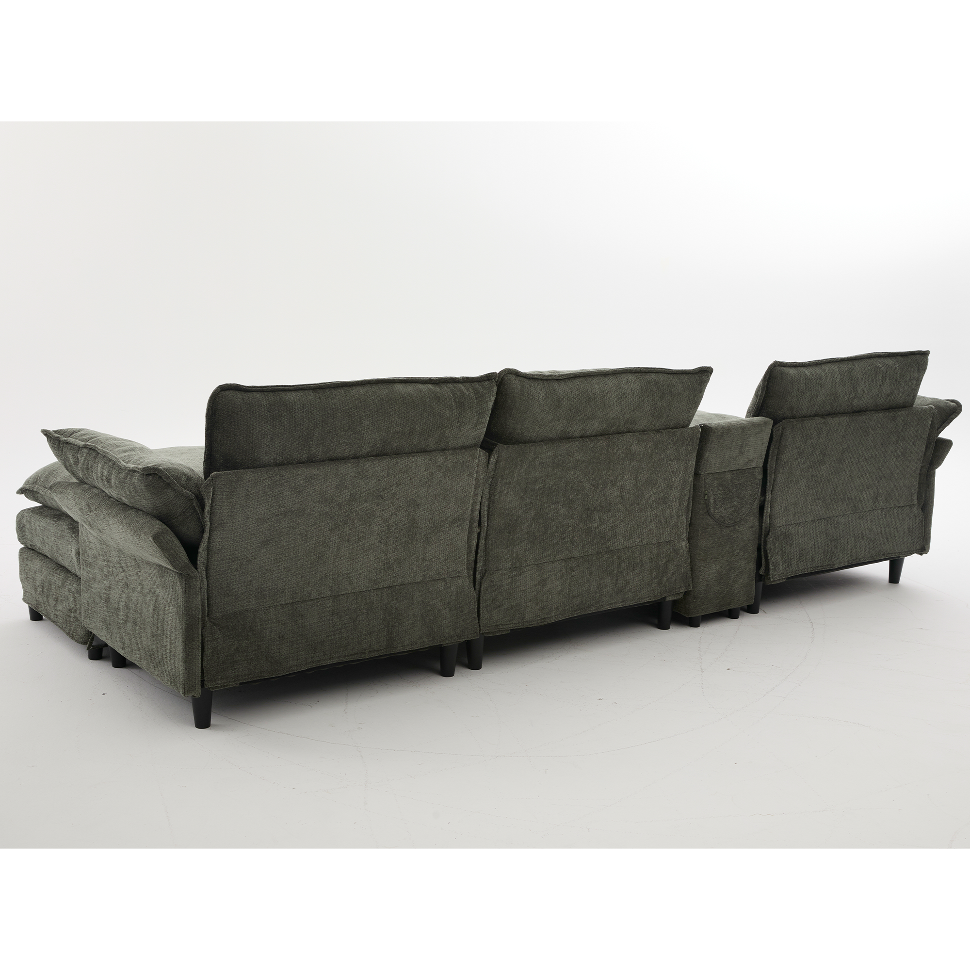 [NEW ARRIVED] [VIDEO PROVIDED]U Shaped Modular Sectional Sofa,Storage Console & Wireless Charging,2 Cup Holders,Bluetooth Speakers,2 Movable Footstools,Adjustable handrail,Movable seat,Chenille,Green