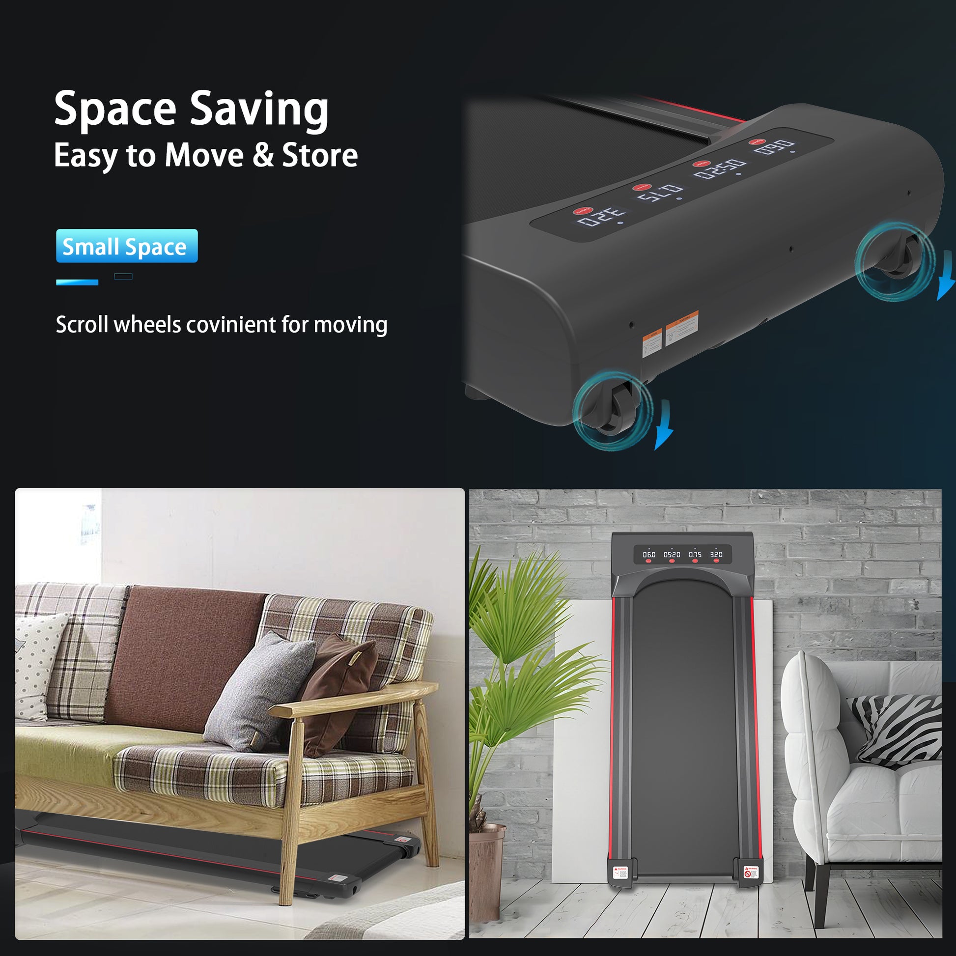 Under Desk Treadmill Machine 300 LB Capacity Walking Pad  for Home Office - Abrihome