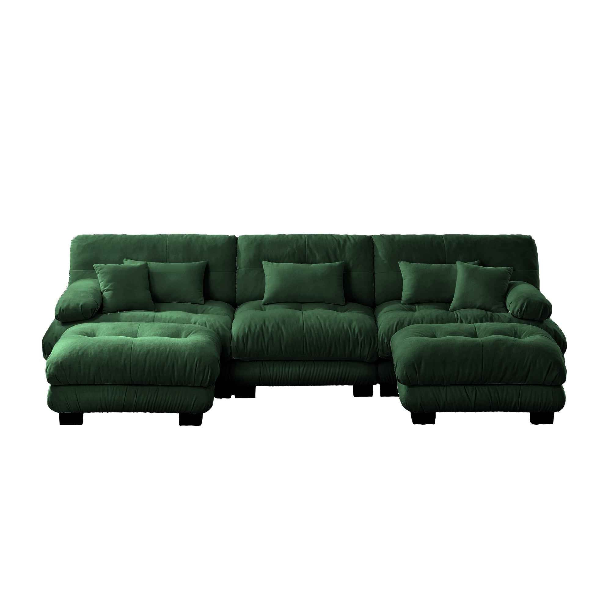 Luxury Modular Sectional Sofa Couch - Oversized U Shaped Cloud Couch for Living Room,Deep Seat Sofa Couch with 2 Ottomans ,Chenille Green