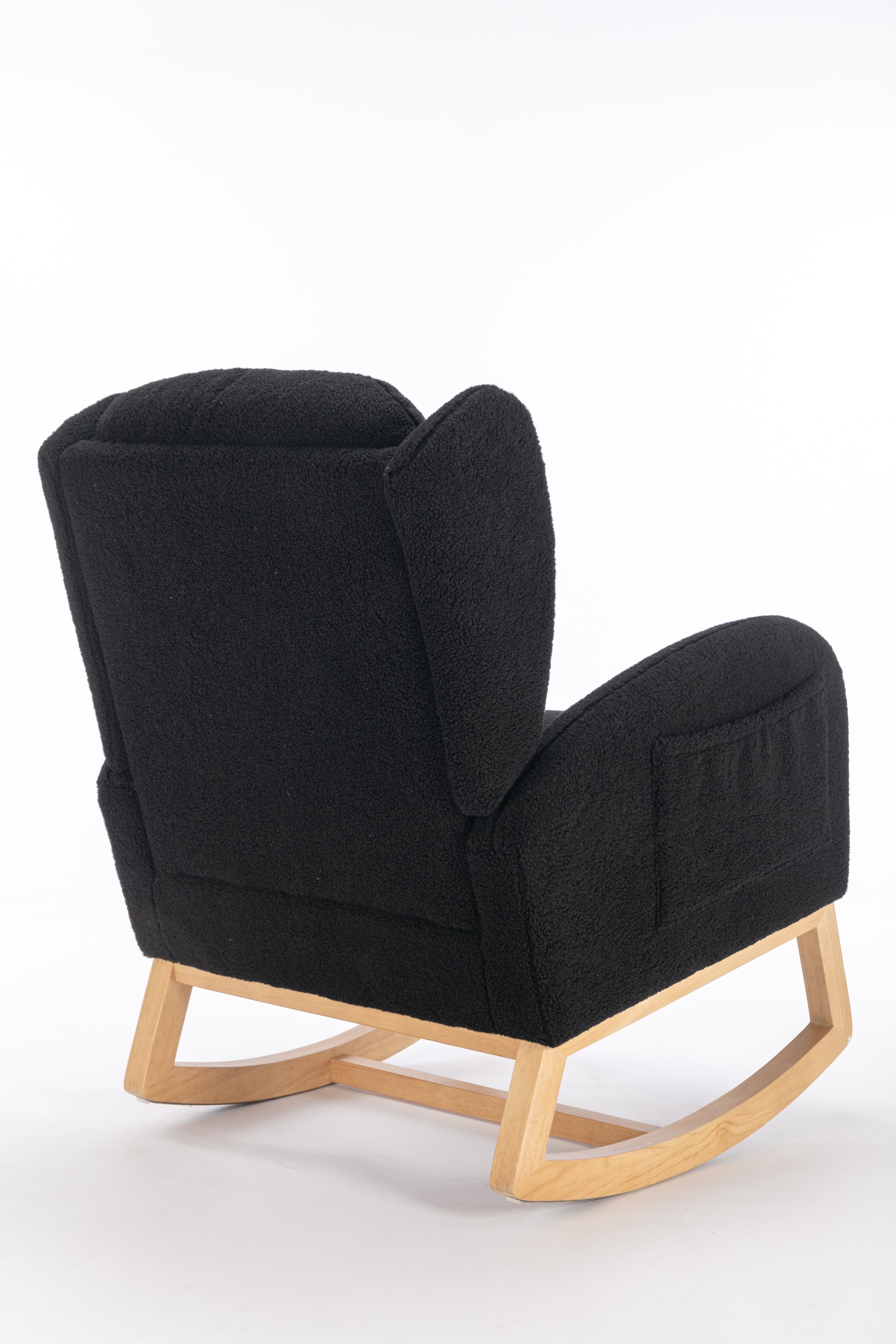 049-Teddy Fabric Rocking Chair With Packet Wood Legs,Black