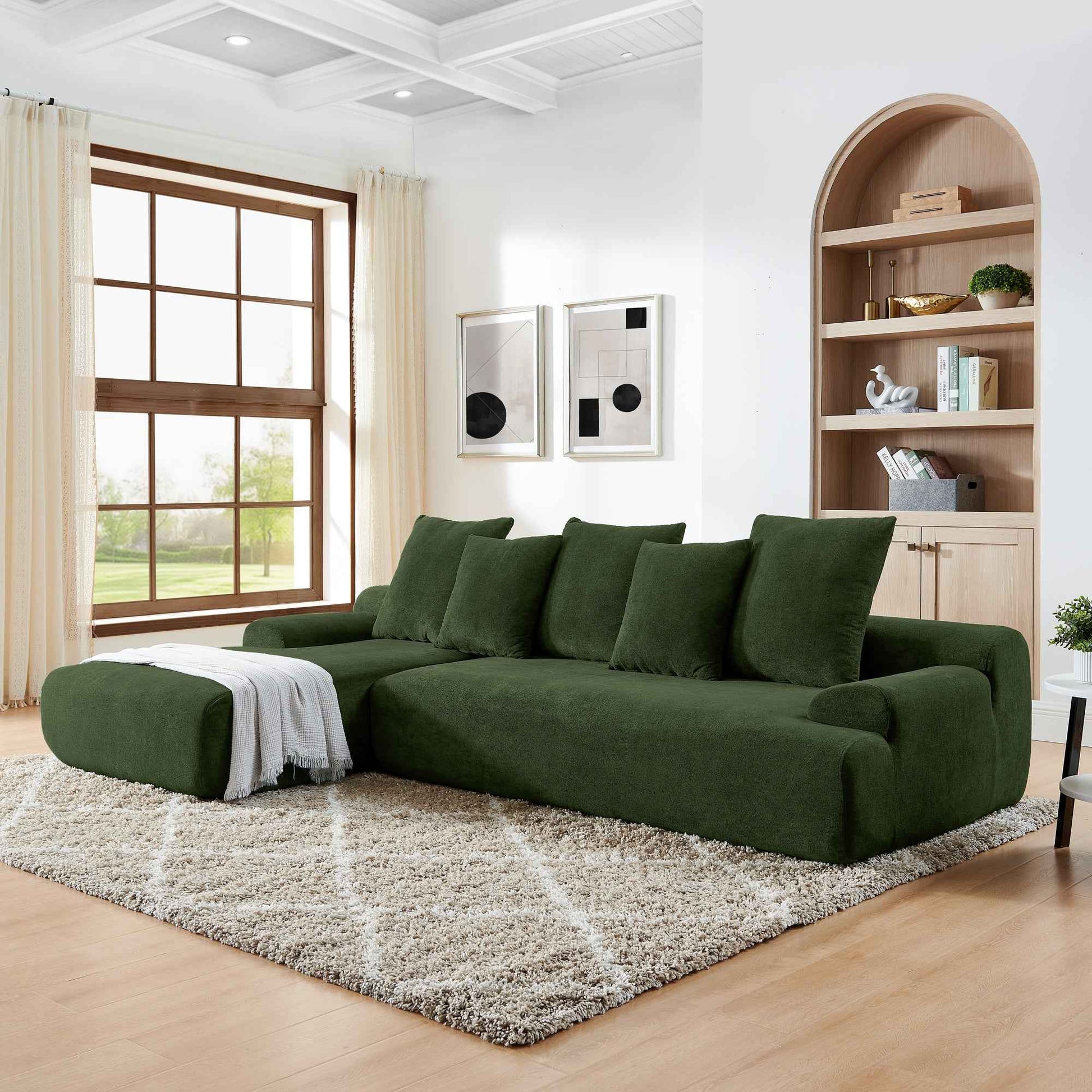 110.25x67'' Modern Upholstered L-Shape Sectional Sofa Couch, Modular Compressed Sofa with Free Combination for Living Room Bedroom, Melange Velvet, Green