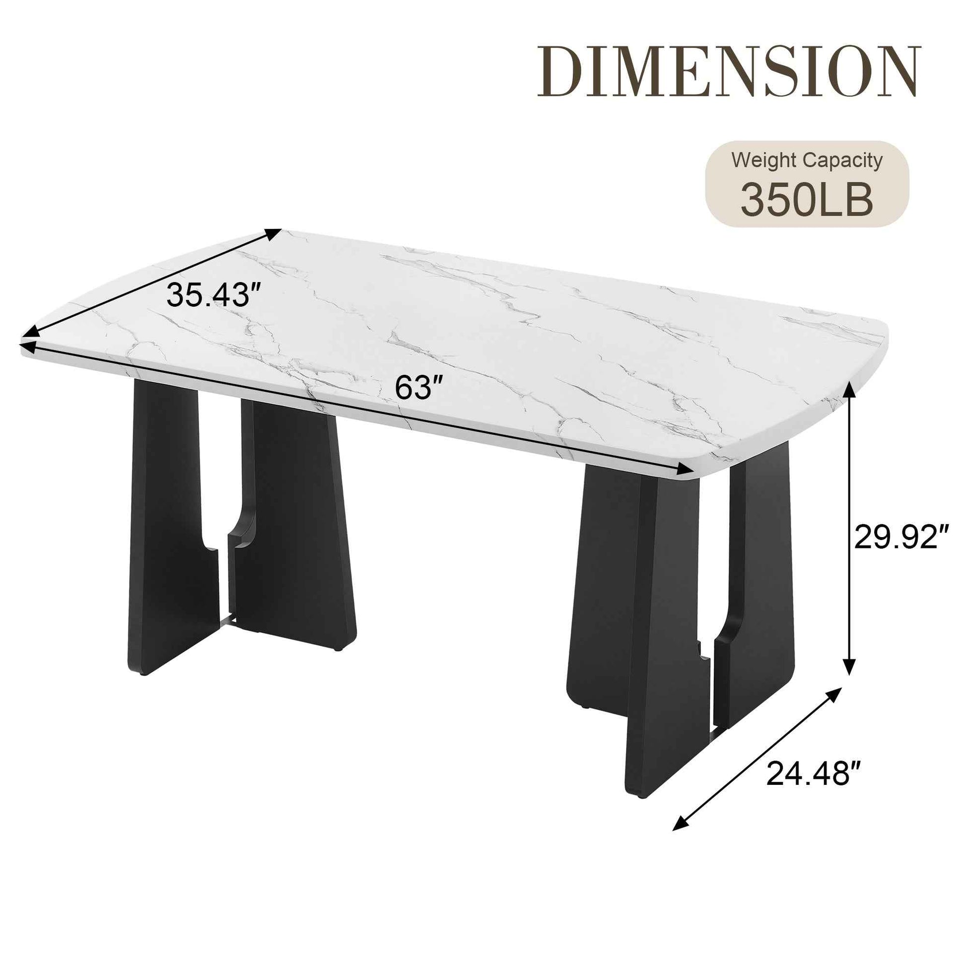 63' Modern Faux Marble Dining Table - Black/White Marble Top with Sturdy Geometric Legs, Stylish Kitchen & Dining Room Table for Home, Apartment, Office, Easy to Assemble, White+Black