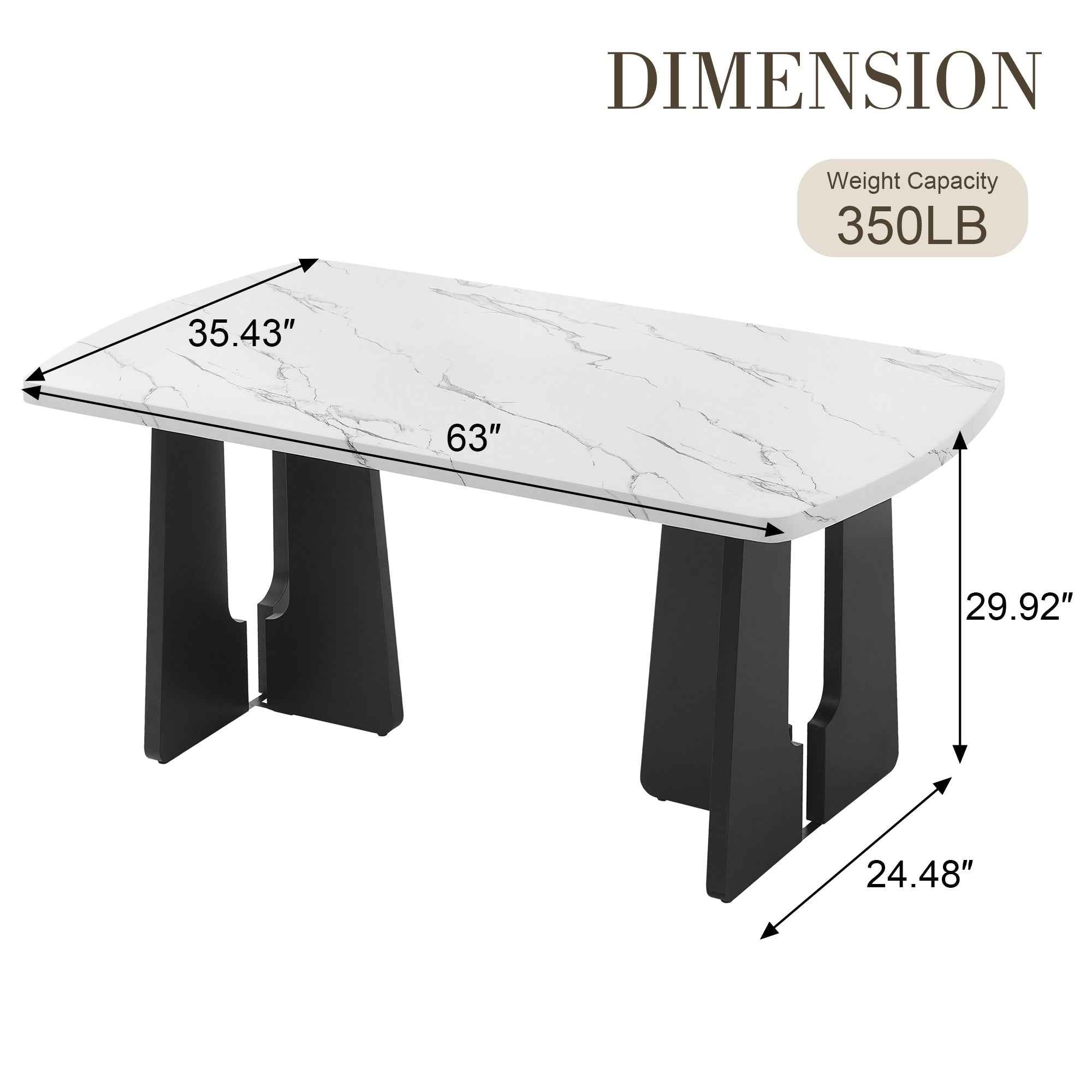 63' Modern Faux Marble Dining Table - Black/White Marble Top with Sturdy Geometric Legs, Stylish Kitchen & Dining Room Table for Home, Apartment, Office, Easy to Assemble, White+Black