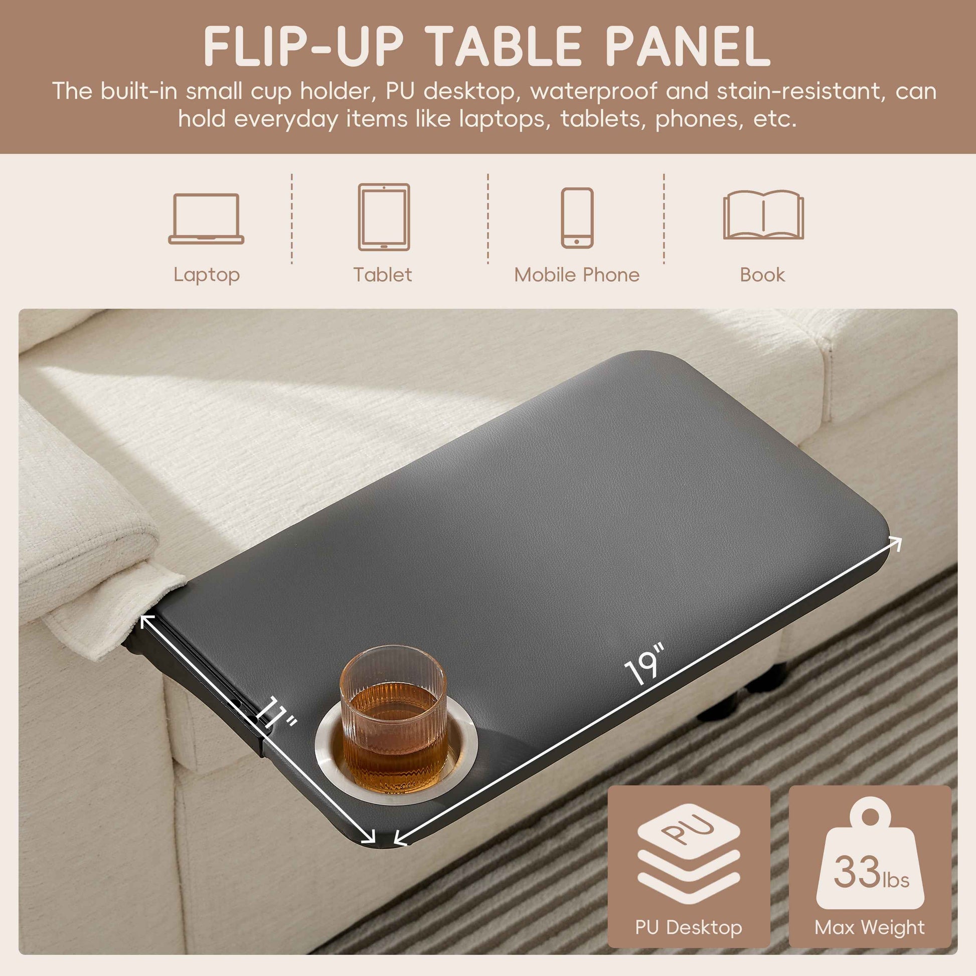 117*90'' Modular Sectional Pull-out Sofa Bed with Flip-up Table Panel, Reading Lamp, Charging Ports, Storage Ottoman, Tufted Design, 6 Pillows, Oversize & Free Combination, Chenille, 2 colors