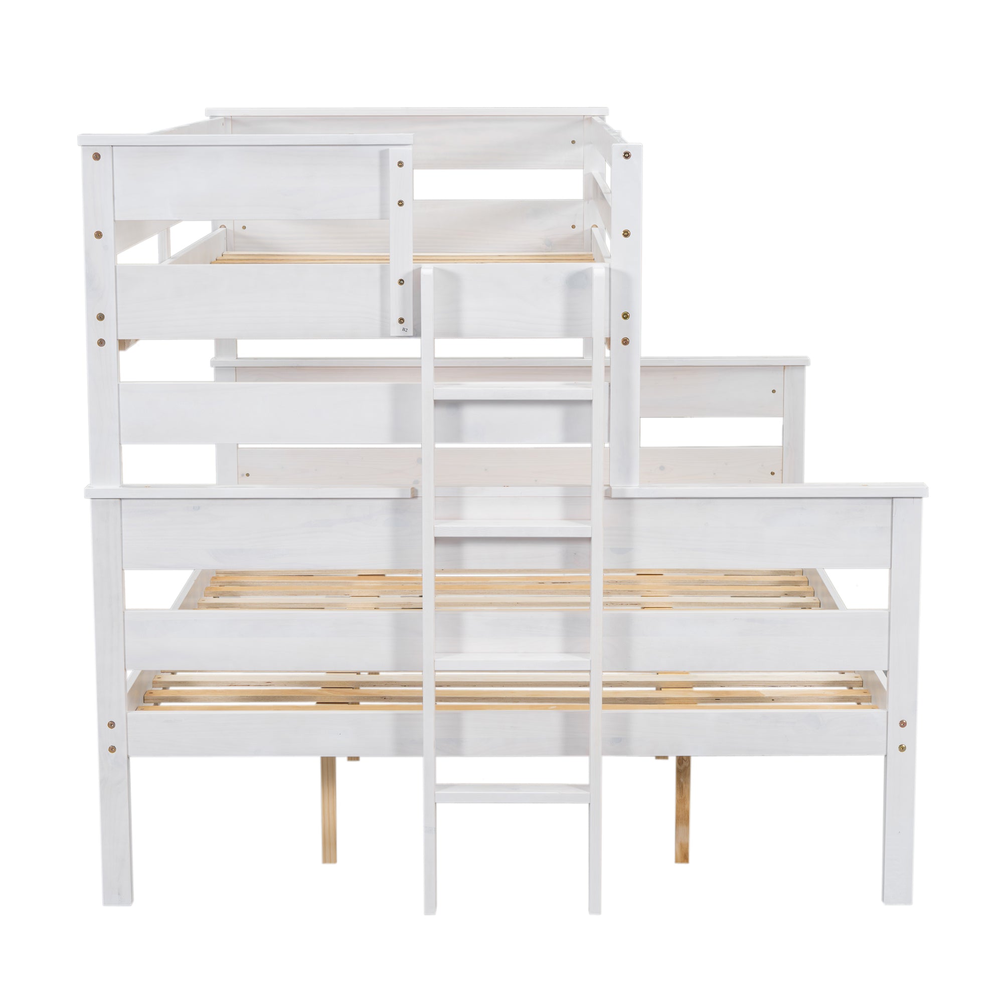 Wood Twin XL over Queen Bunk Bed with Ladder, White