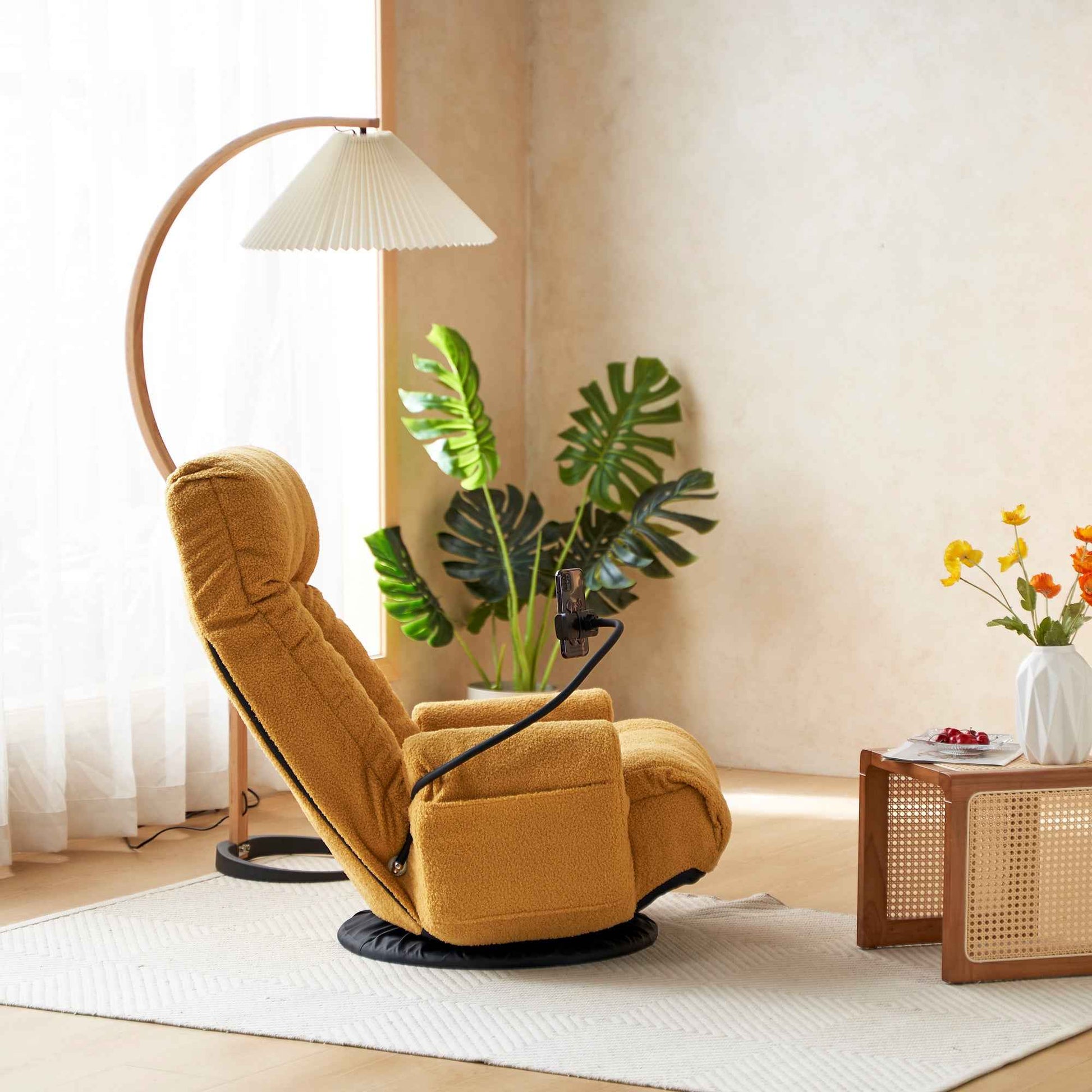 Adjustable Yellow Swivel Lounge Chair with 360-Degree Rotating Seat and Headrest Support, Leisure Chair Deck Chair - Game Chair for Living Room