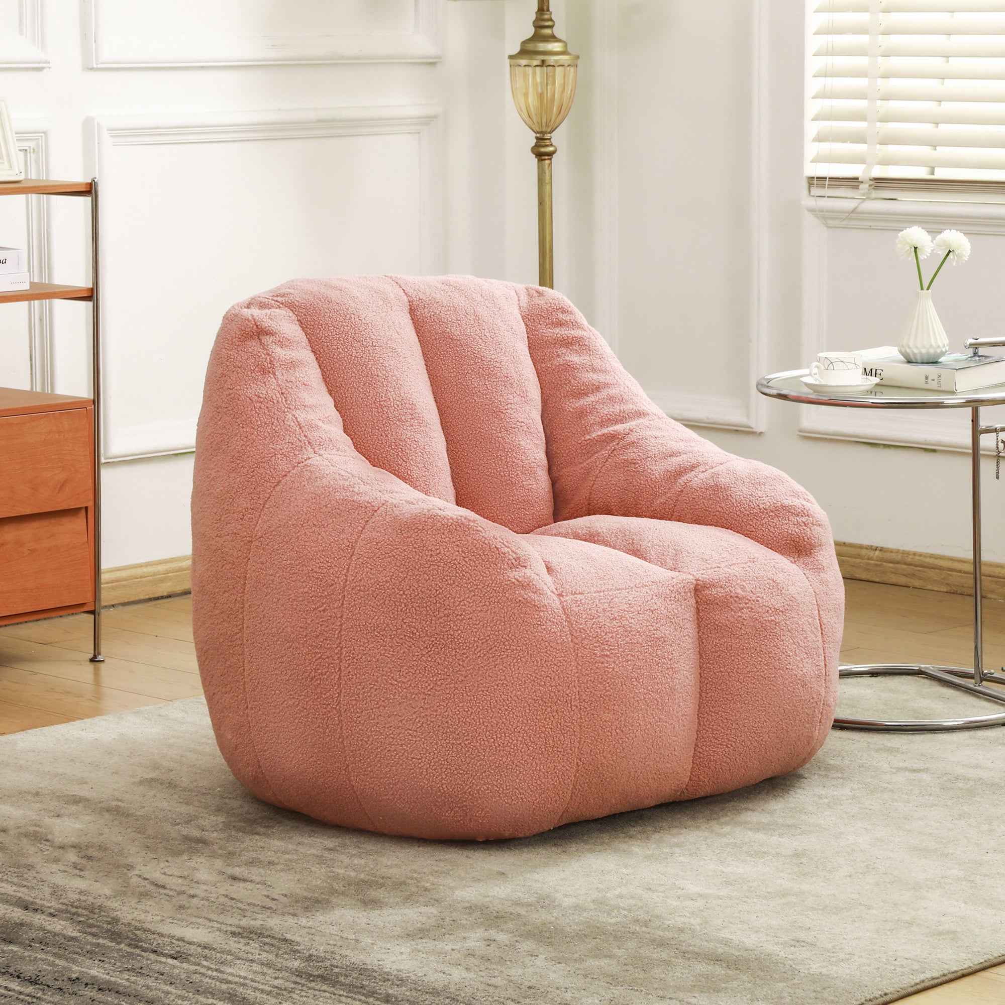 Comfy Bean Bag Chair with Memory Foam Filler – Tufted Soft Stuffed Bean Bag Sofa for Dorm, Apartment, or Living Room – Pink