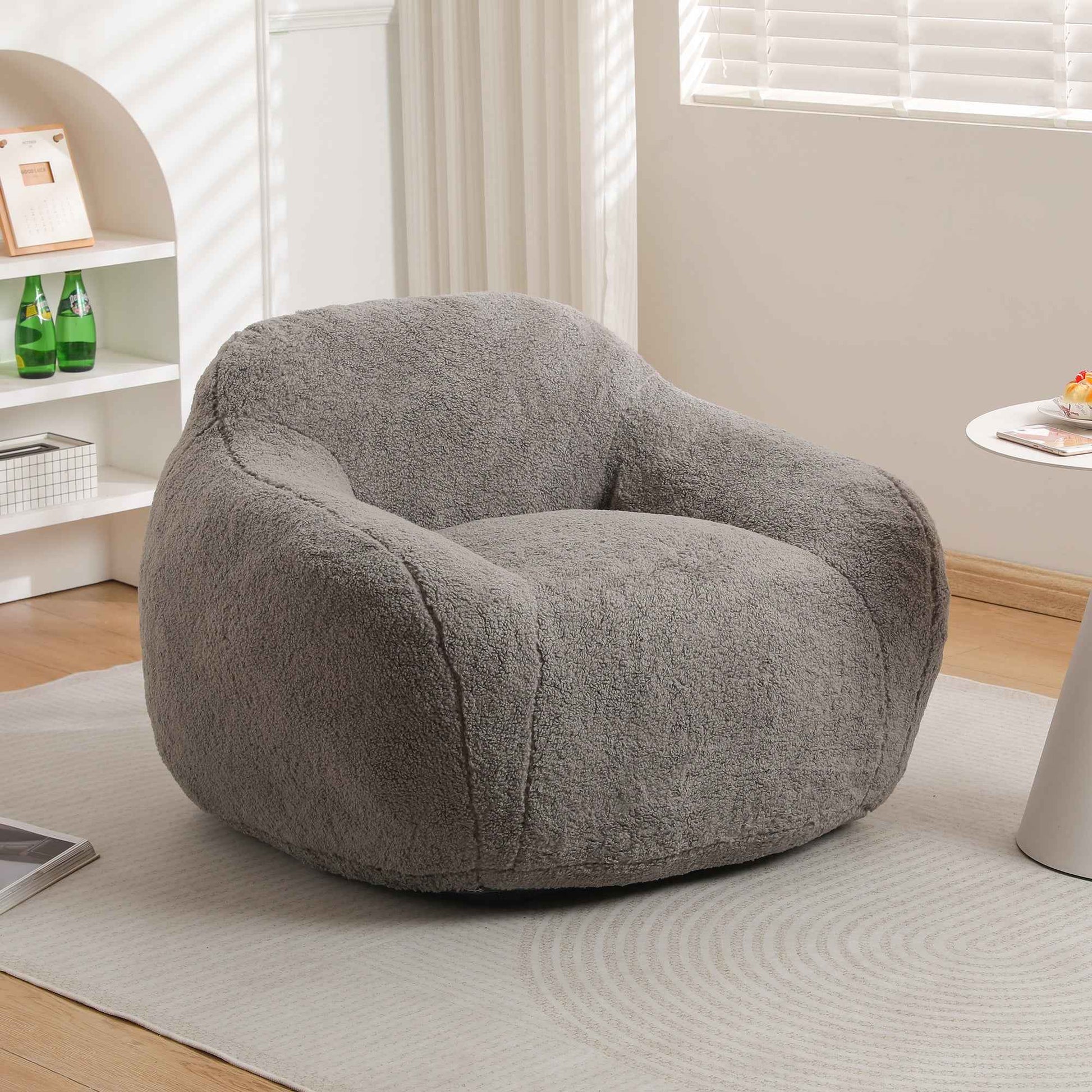 Giant Bean Bag Chair for Adults, Spacious Memory Foam Bean Bag Sofa with Armrests in Light Gray Teddy Fabric, Comfy Seating for Living Room or Bedroom