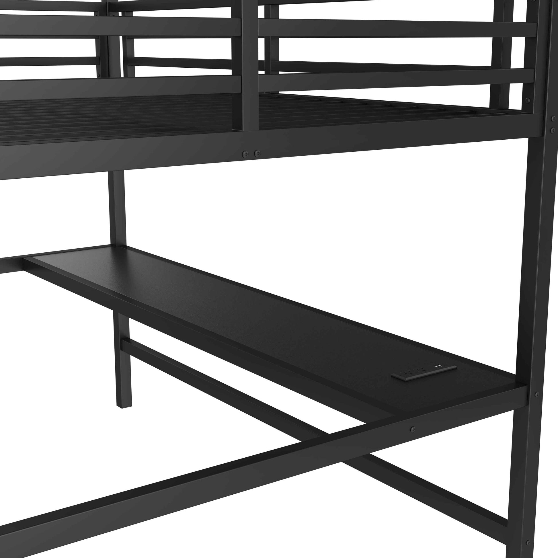 Metal Queen Size Loft Bed with Power Outlet and LED Lighted, Space-Saving, Noise Reduced, Black