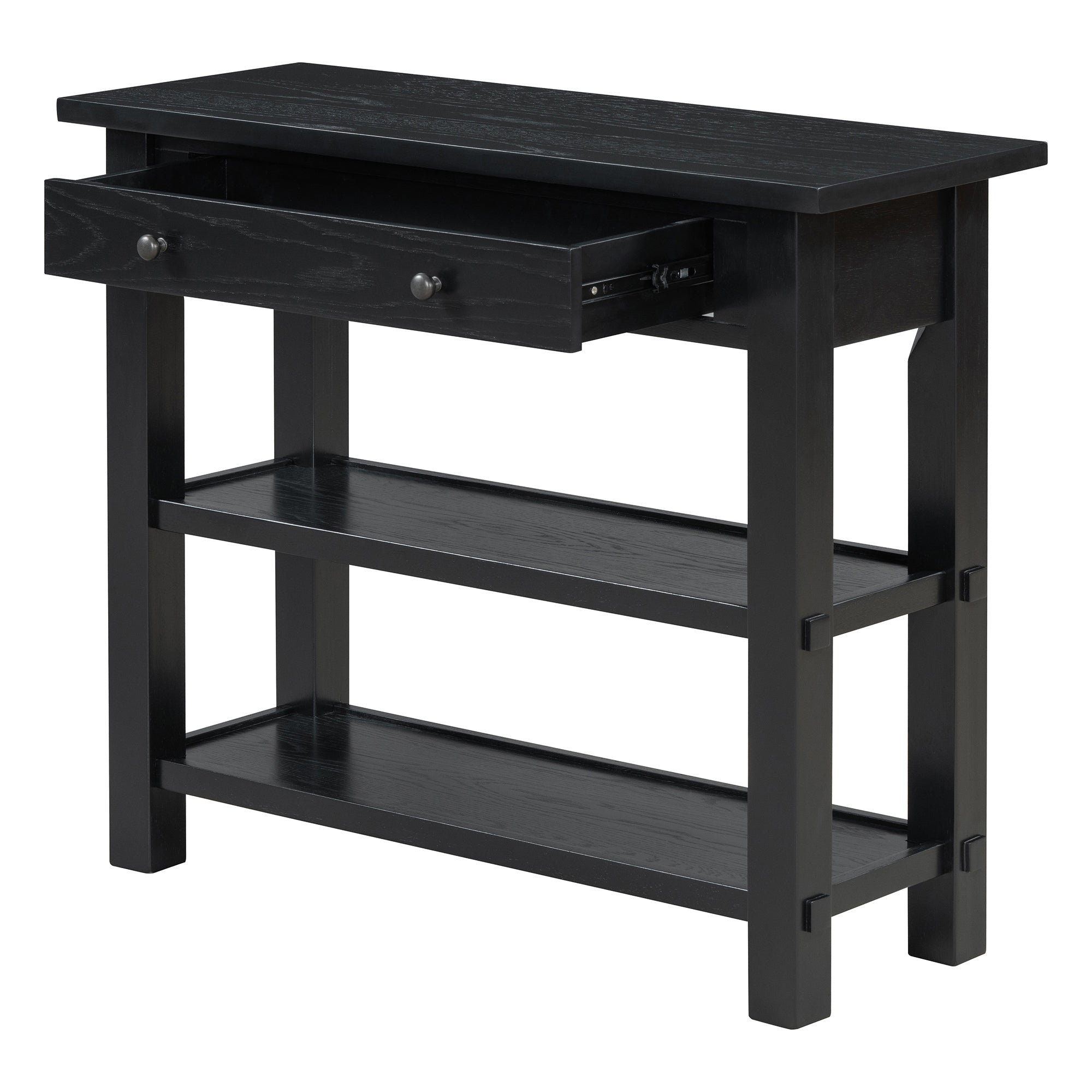 TREXM Retro Console Table with Drawer and Two Sturdy Shelves for Entryway, Living Room (Black)