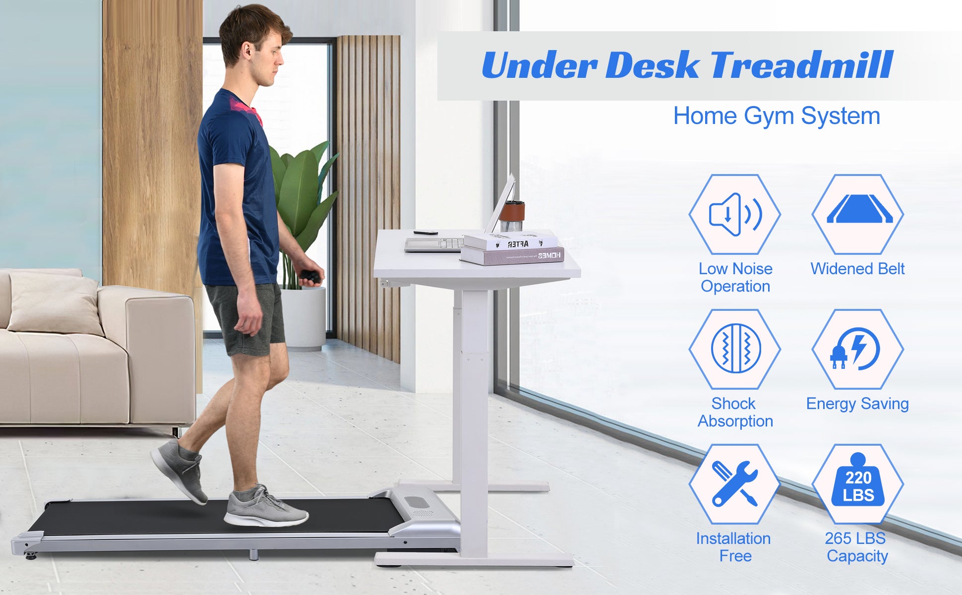 2 in 1 Under Desk Electric Treadmill 2.5HP, Remote Control, Display, Walking Jogging Running Machine Fitness Equipment for Home Gym Office