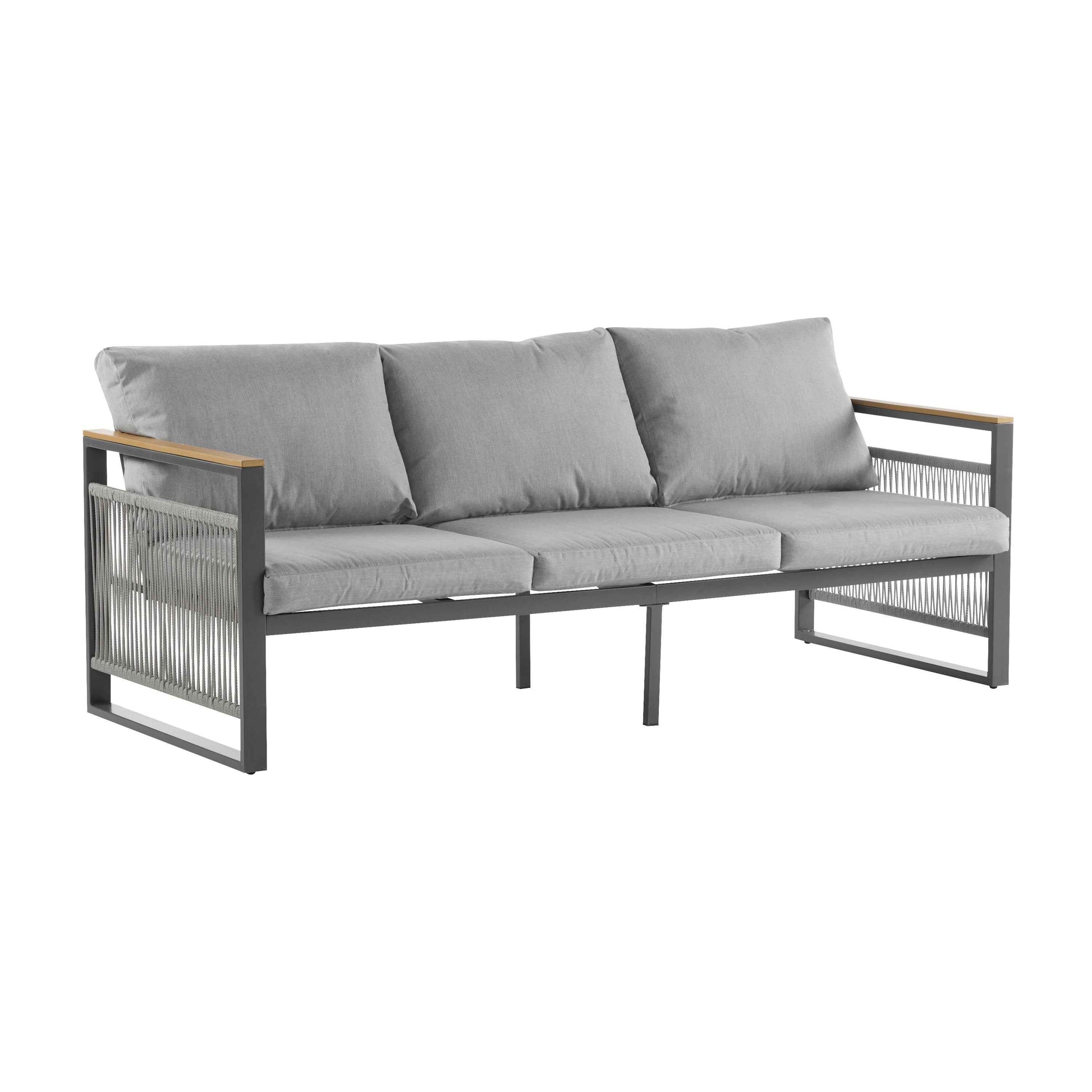 4-Pieces Outdoor Metal Patio Furniture Set, 5-Seat Patio Furniture Sofa Set with Cushion, Modern Outdoor Furniture Deep Seating for Porch, Garden, Backyard, Balcony, Grey & Natural